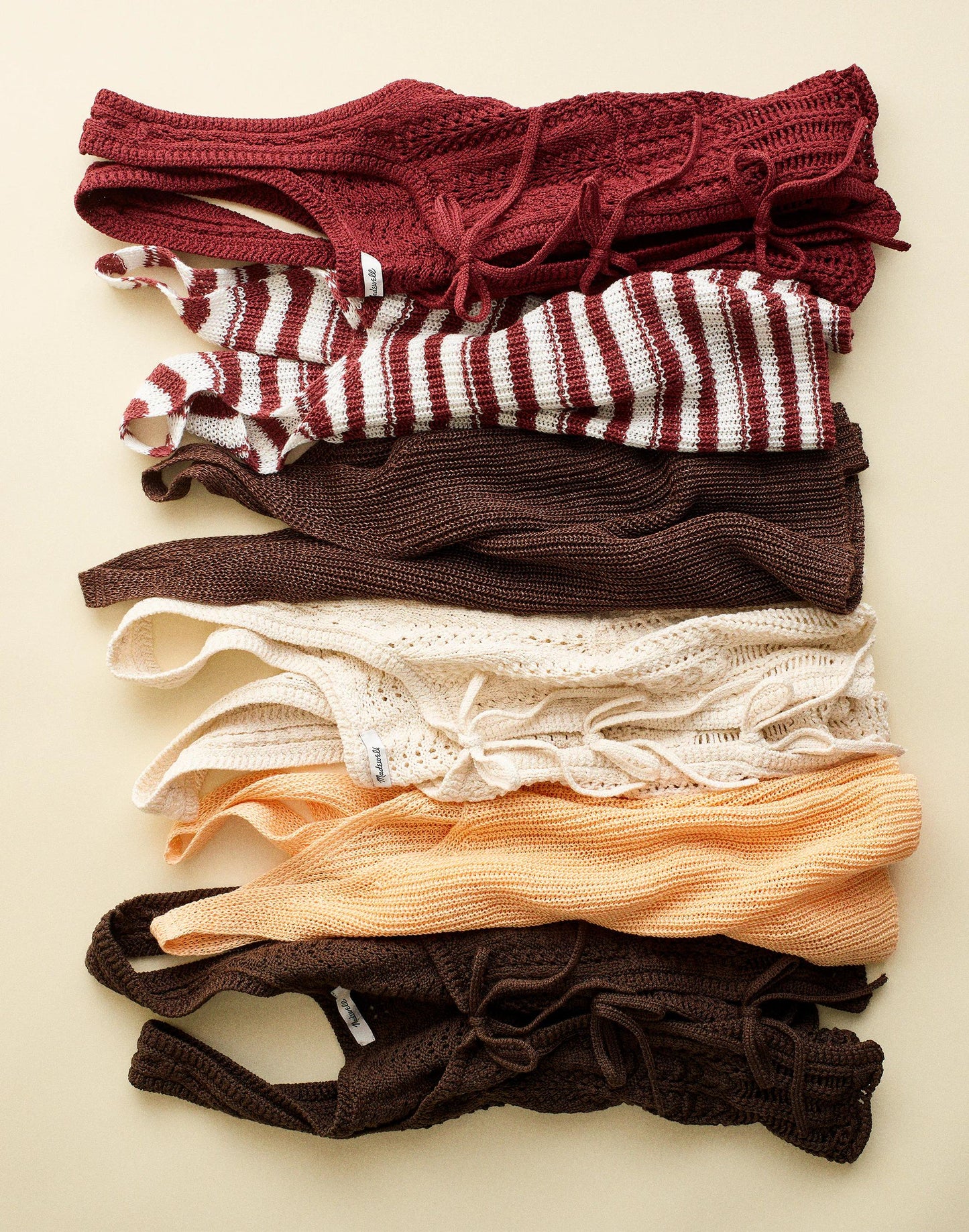 Madewell V-Neck Tank in 100% Linen Ivory And Dusty Merlot