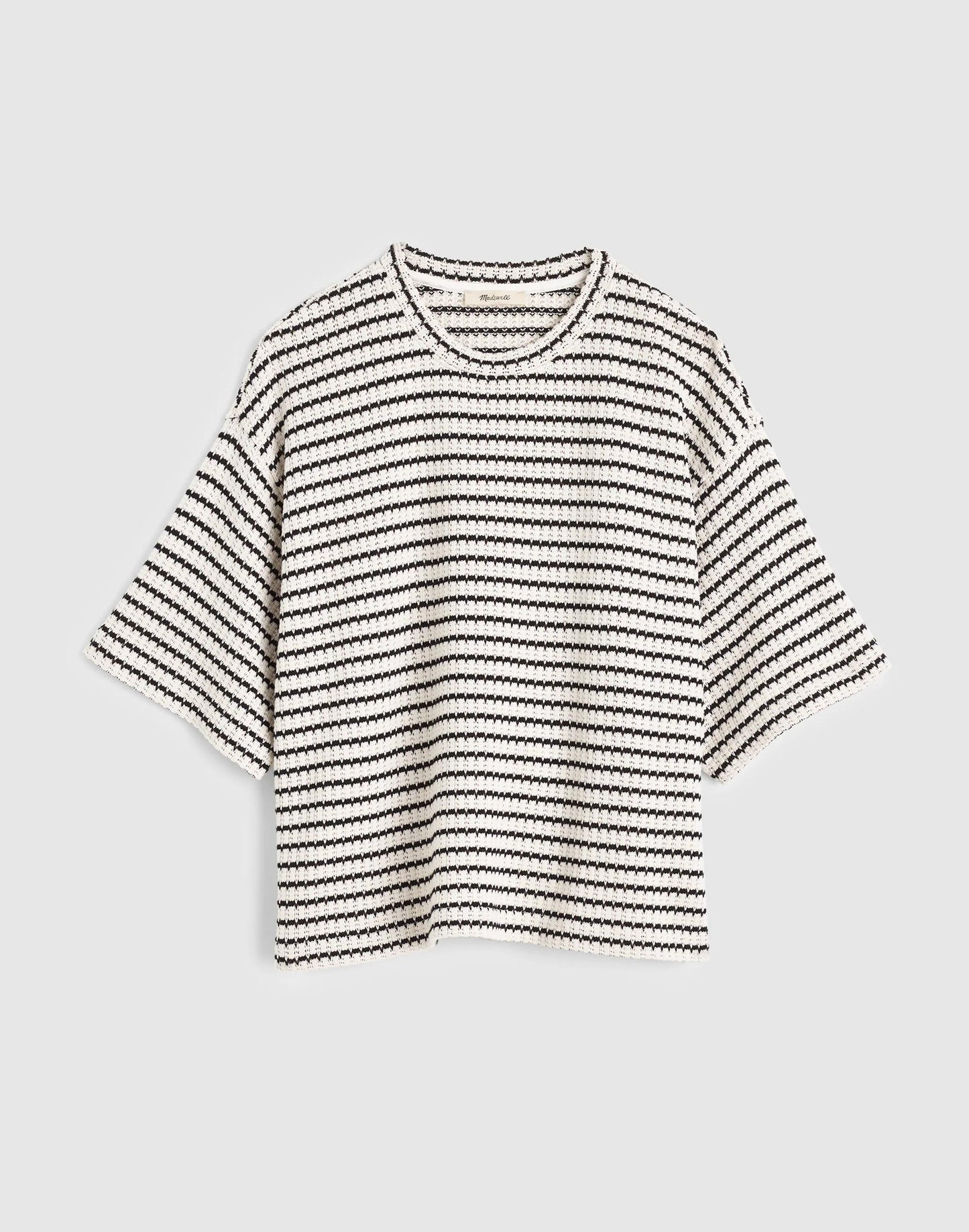 Madewell The Boxy Crop Tee in Allday Jersey Ivory And Black Tuck Stitch