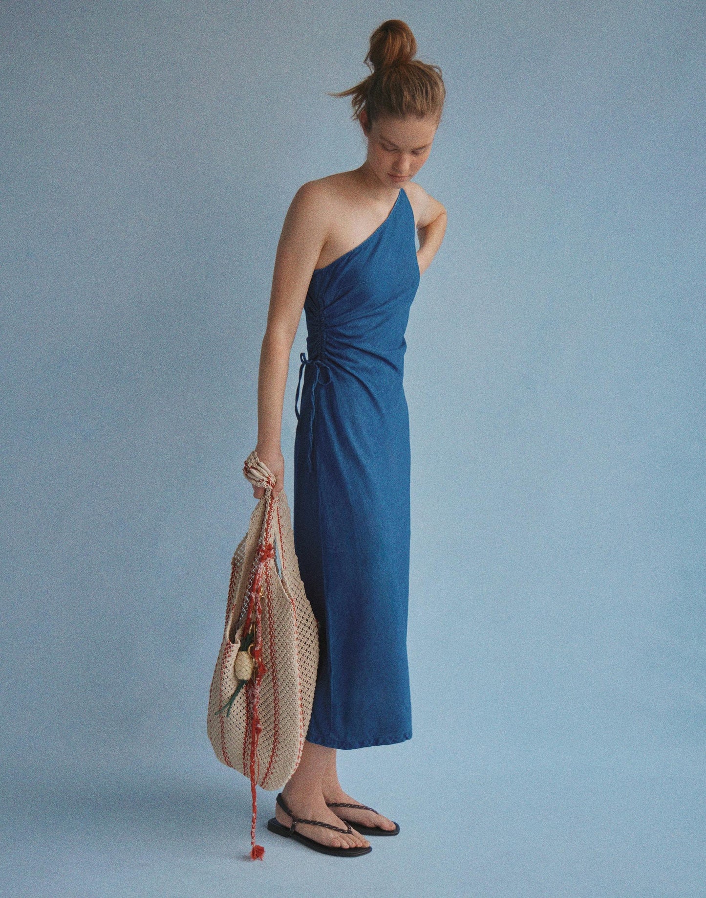 Madewell Denim One-Shoulder Maxi Dress Marina Blue
