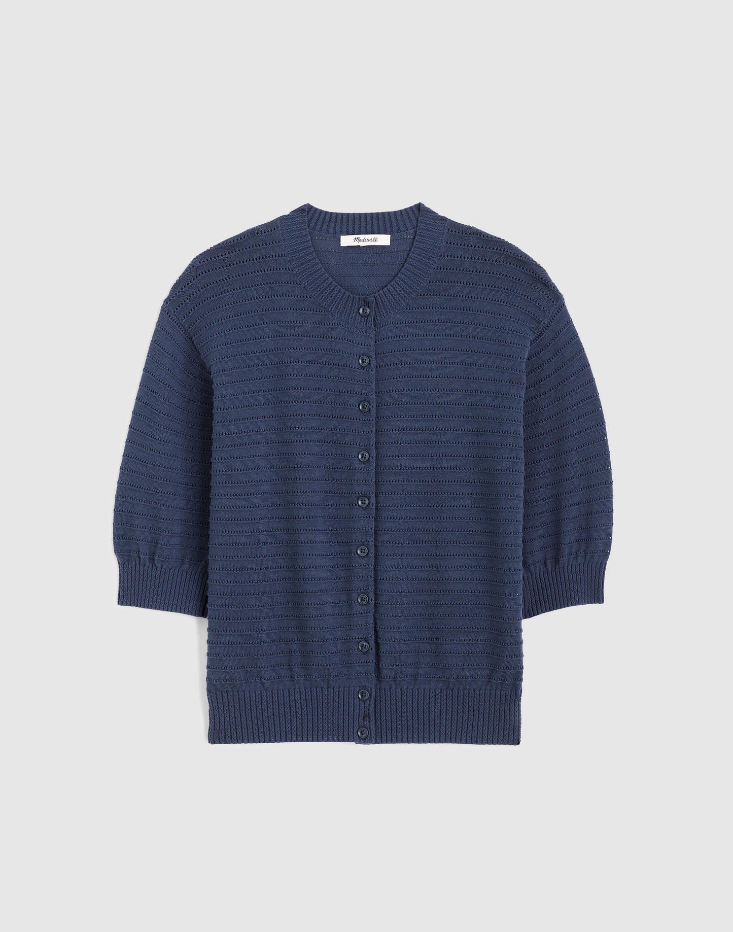 Madewell Textured Short-Sleeve Cardigan in 100% Cotton Petrol Navy
