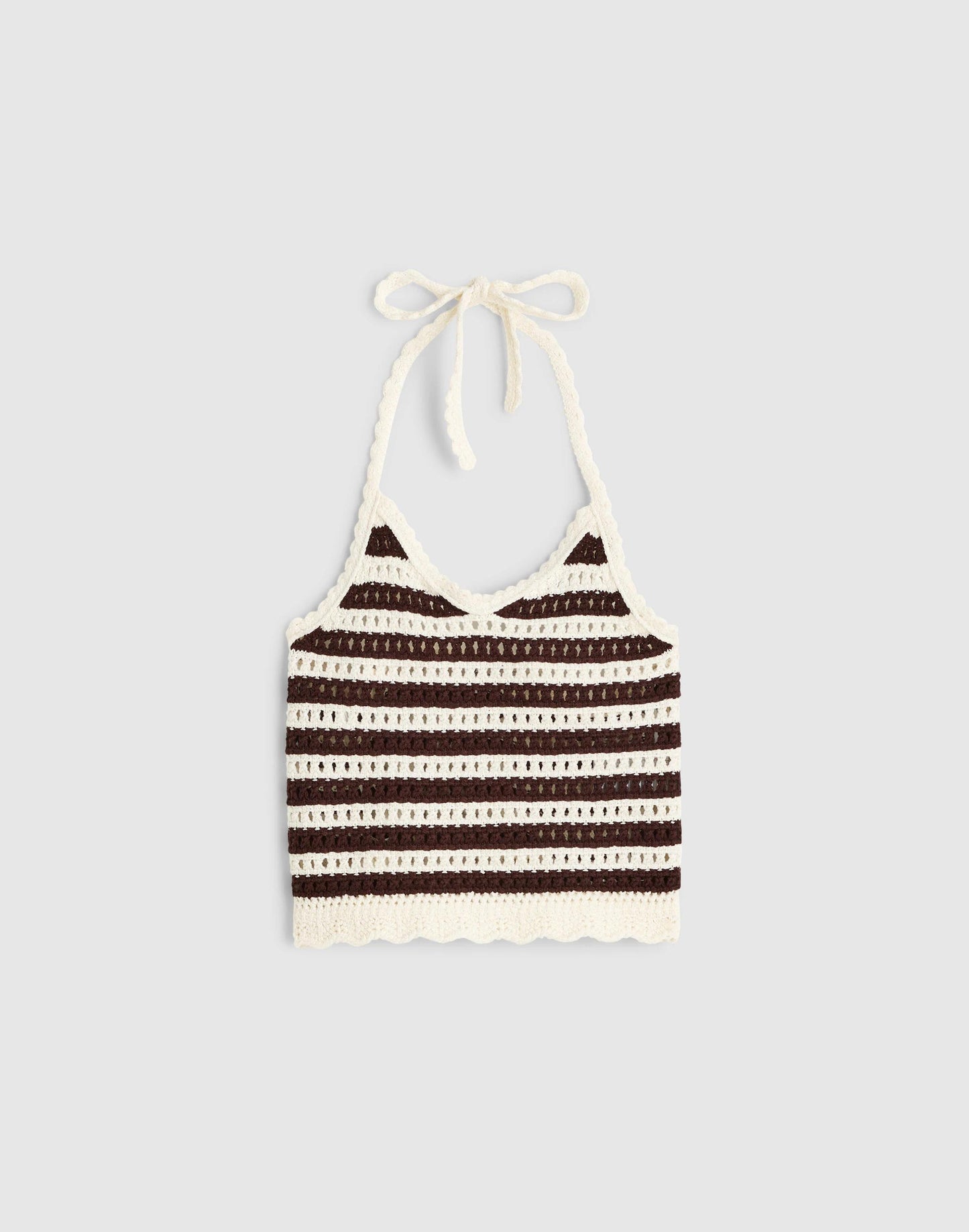 Madewell Madewell x Shopbop Pointelle-Knit Halter Top Brown And Ivory Stripe