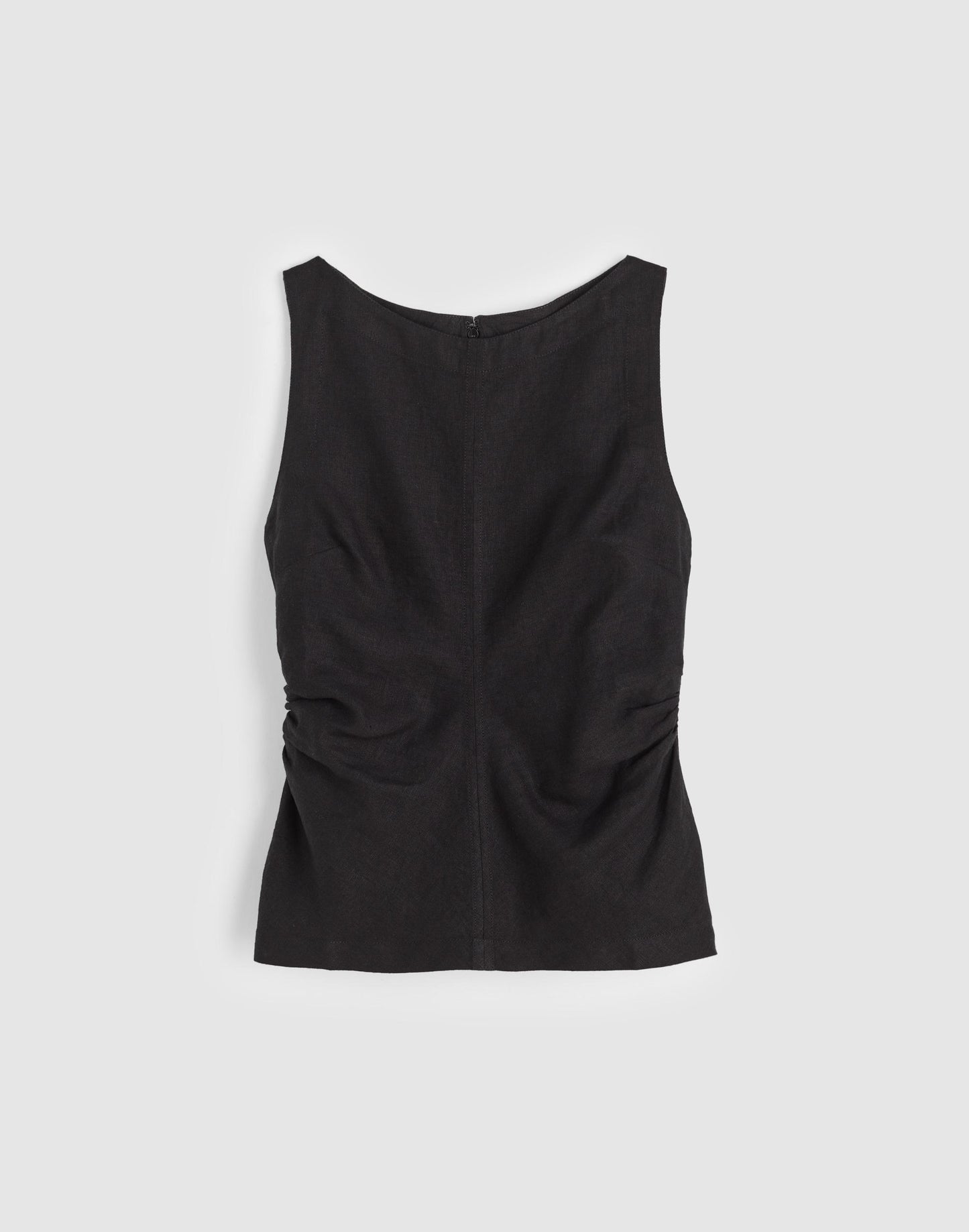Madewell Cinched Boatneck Sleeveless Top in 100% Linen Jet Black