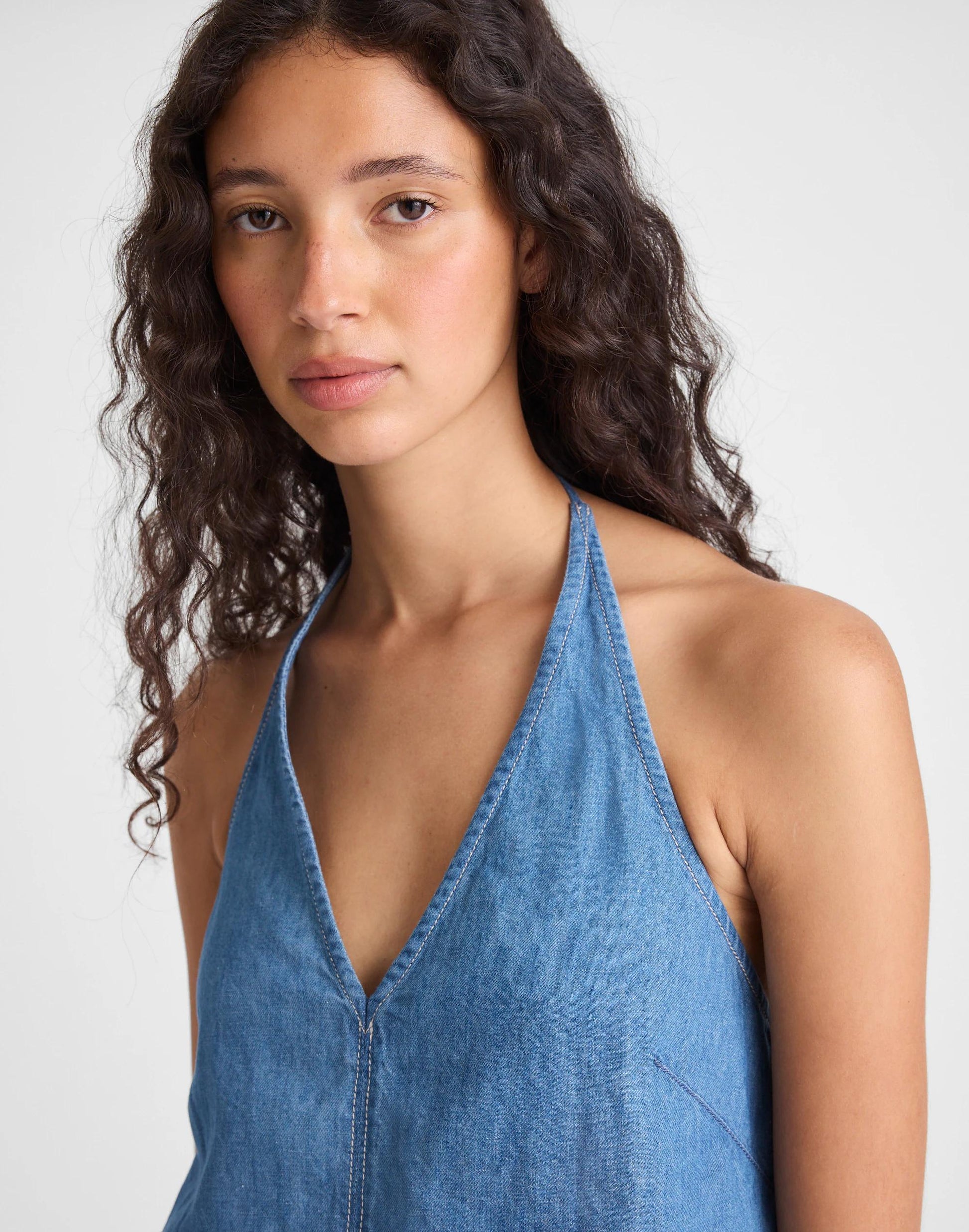 Madewell Denim Halter Shell Top Seaside Wash