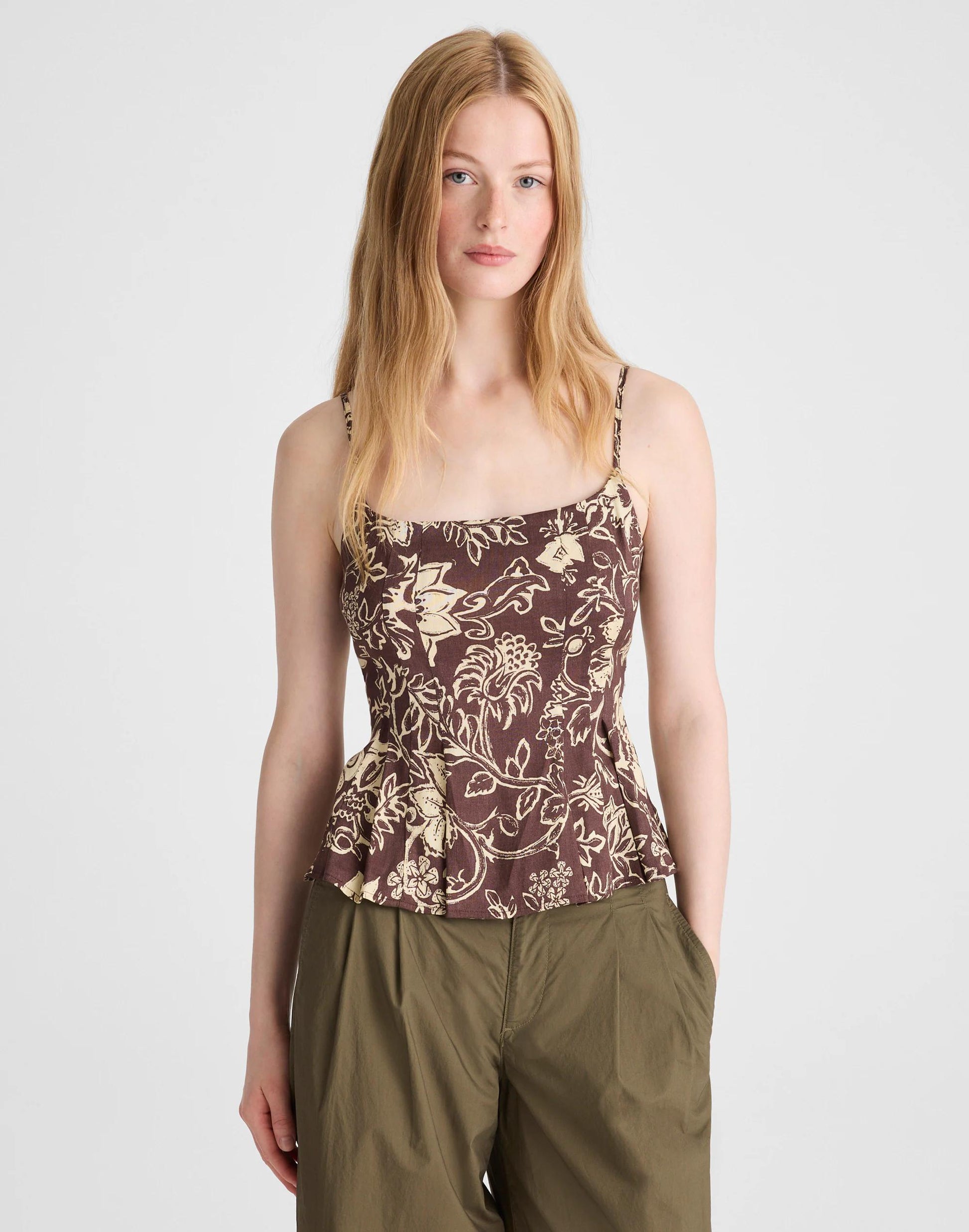 Madewell Darted Peplum Cami Top Dark Brown