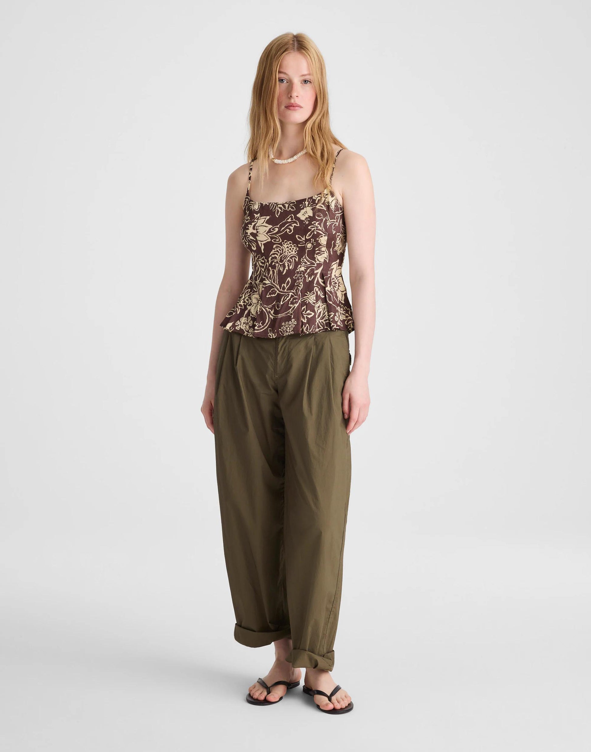 Madewell Darted Peplum Cami Top Dark Brown
