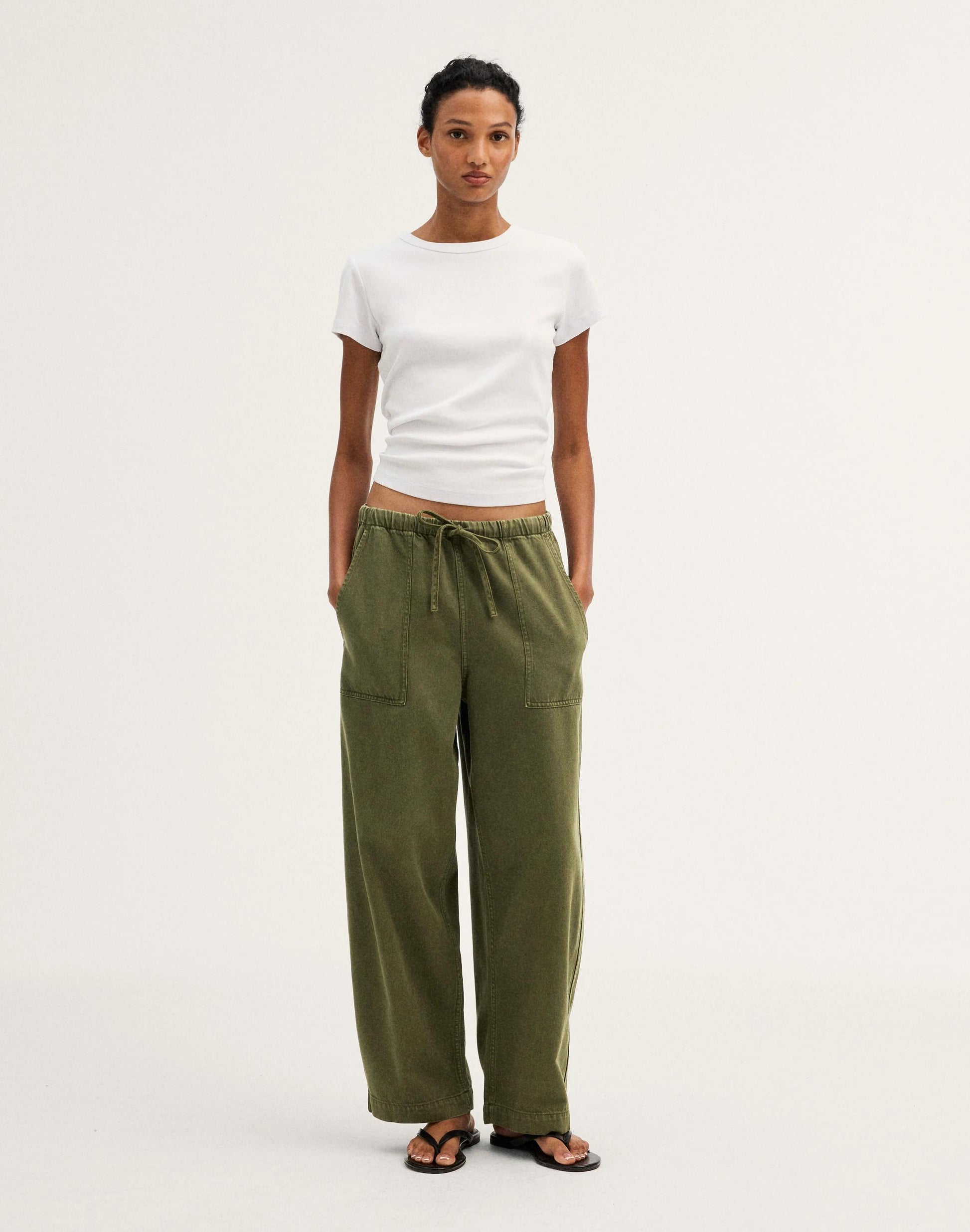 Madewell Pull-On Barrel-Leg Utility Pants in Airy Denim Faded Ivy
