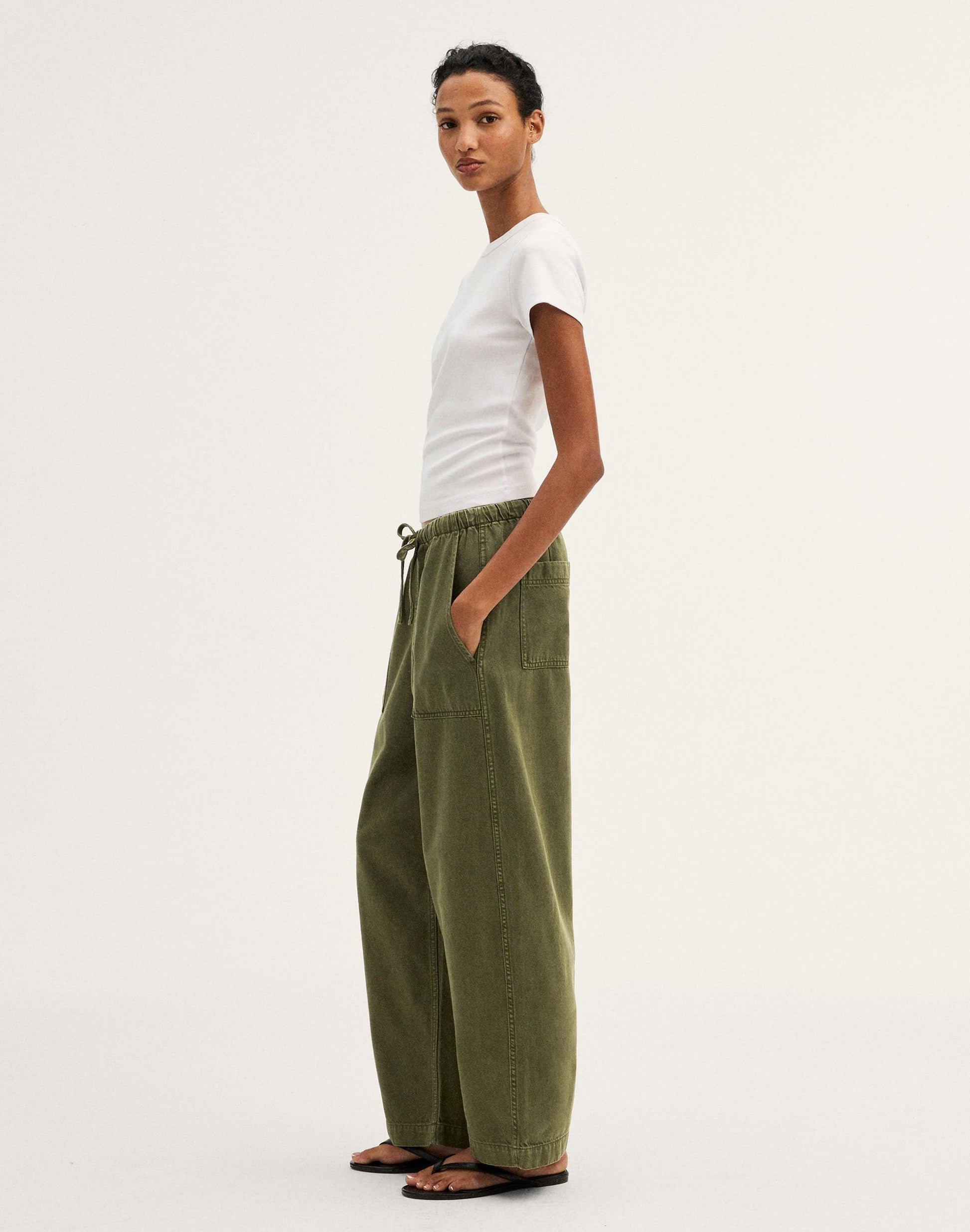 Madewell Pull-On Barrel-Leg Utility Pants in Airy Denim Faded Ivy