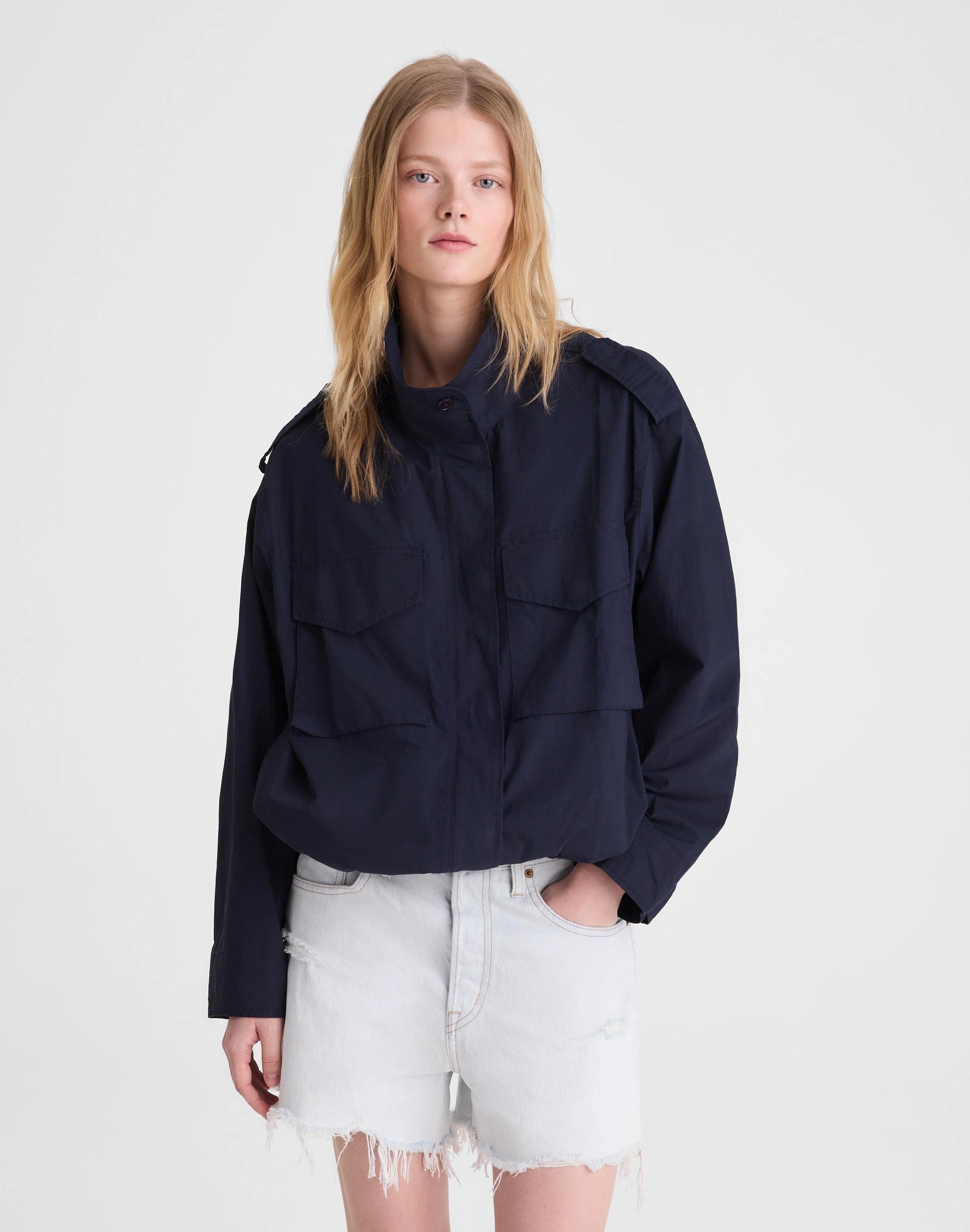 Madewell Field Jacket in Washed Poplin Classic Navy