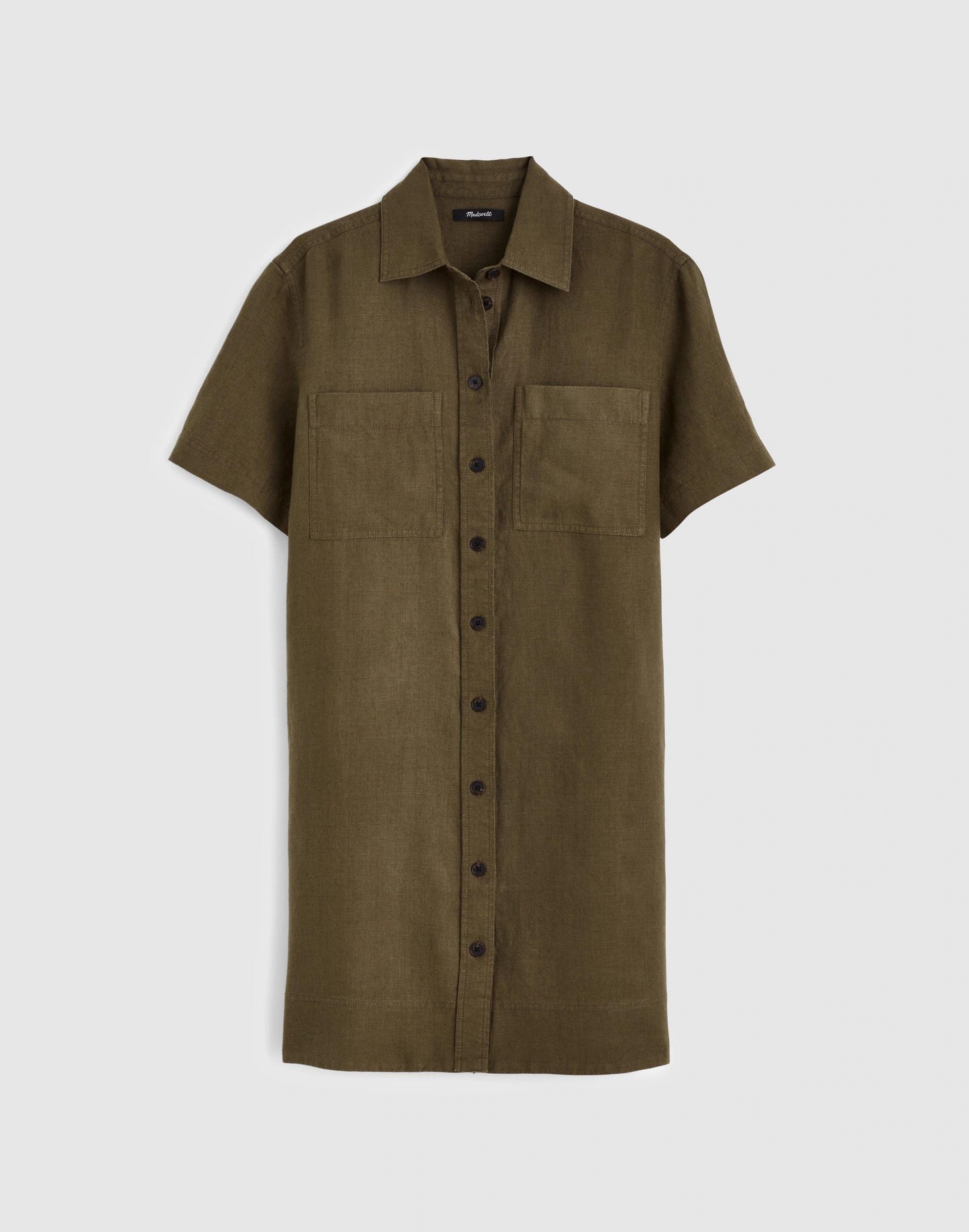 Madewell Relaxed Mini Shirtdress in 100% Linen Faded Ivy