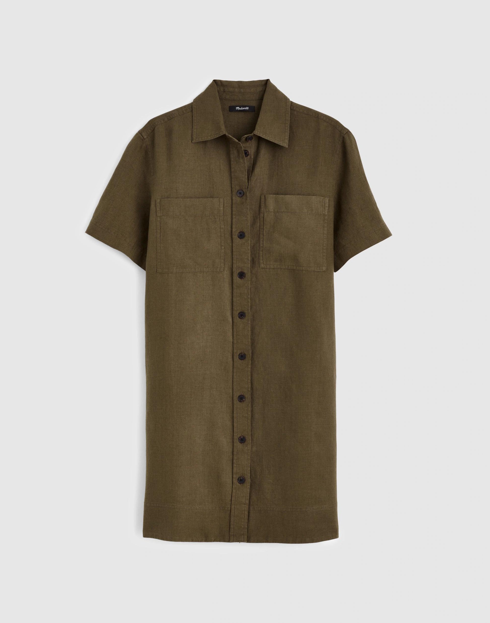 Madewell Relaxed Mini Shirtdress in 100% Linen Faded Ivy