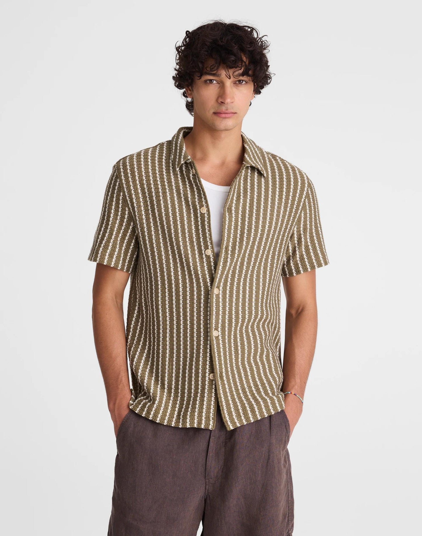 Madewell Textured-Knit Short-Sleeve Shirt Olive