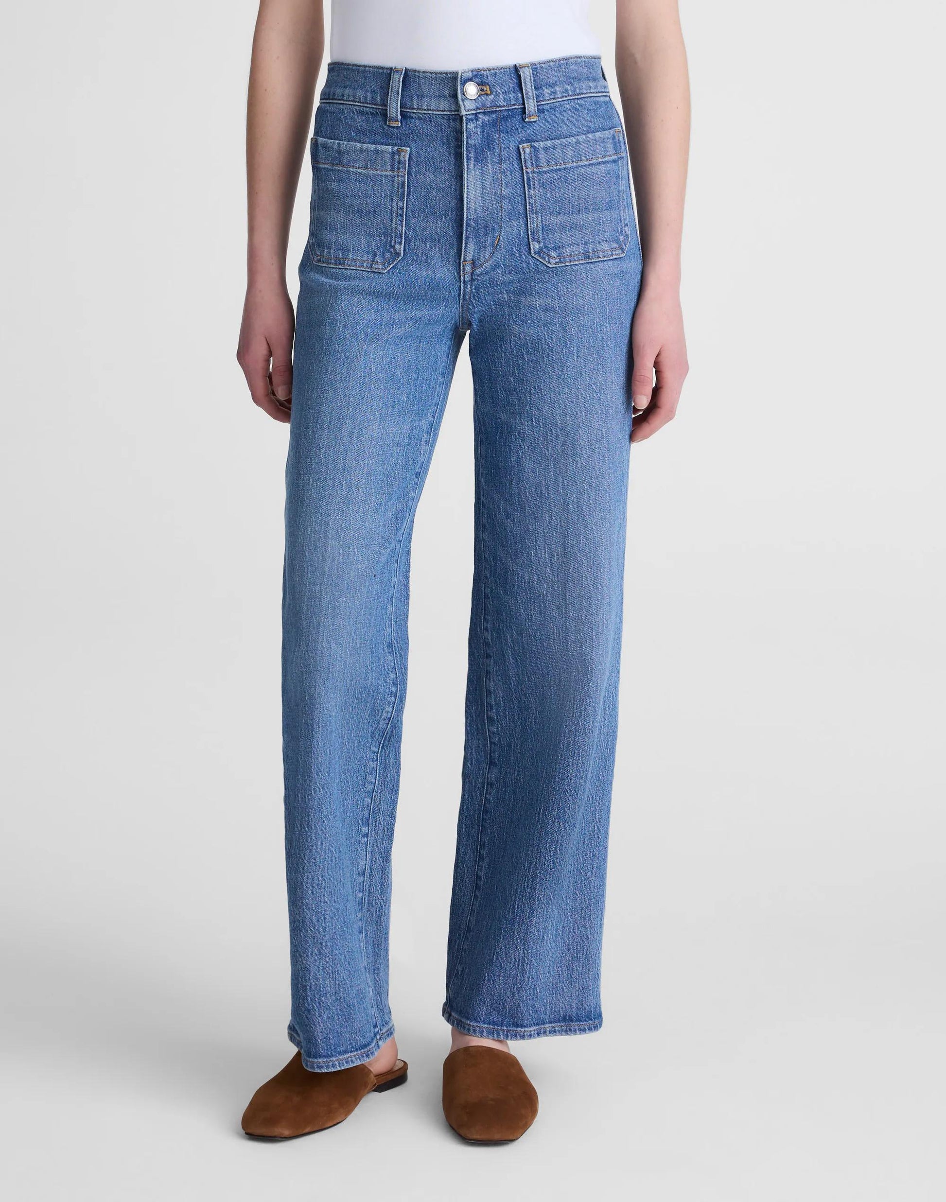 Madewell The Emmett Wide-Leg Full Length Jean: Patch Pocket Edition Driftwater Wash