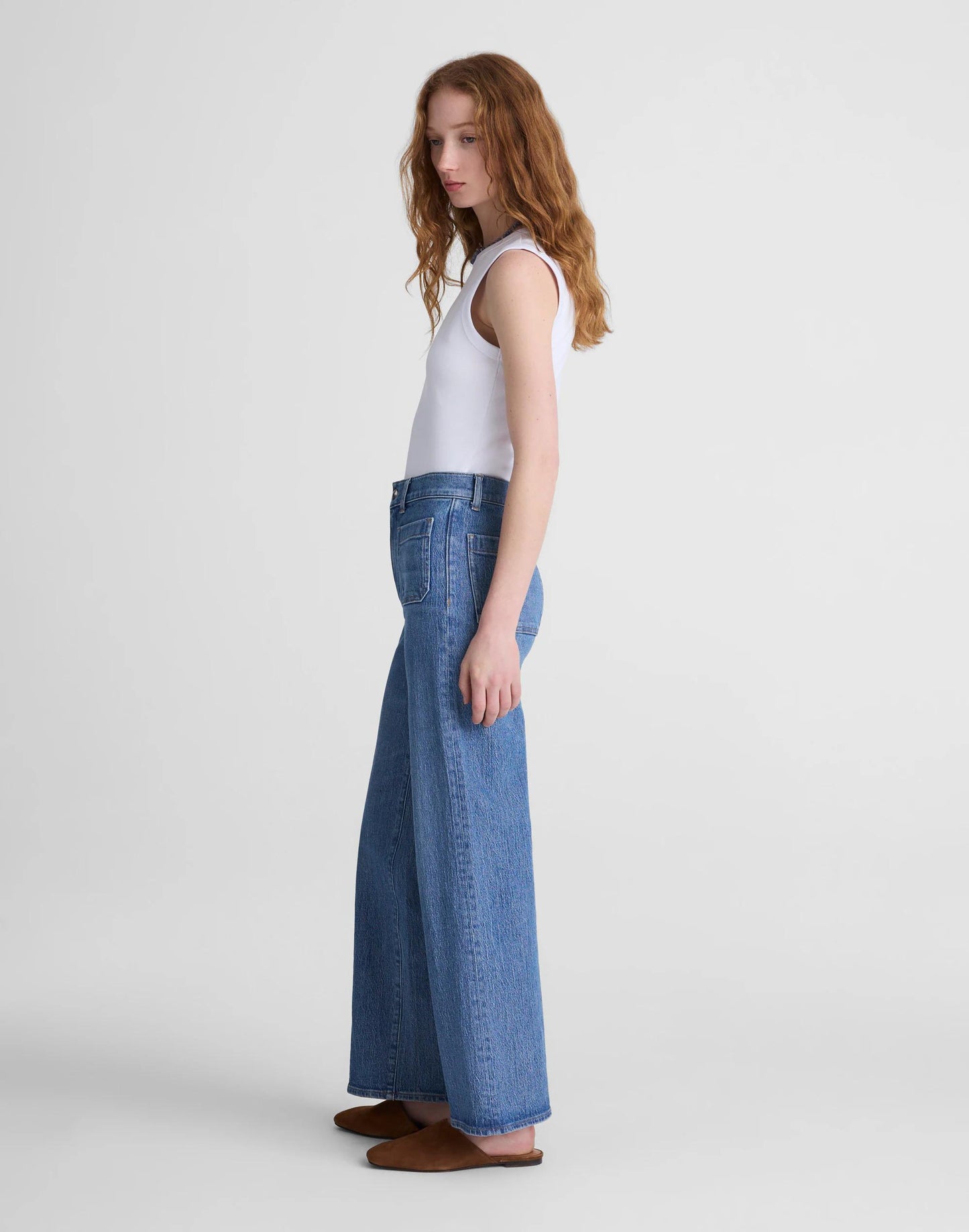 Madewell The Emmett Wide-Leg Full Length Jean: Patch Pocket Edition Driftwater Wash