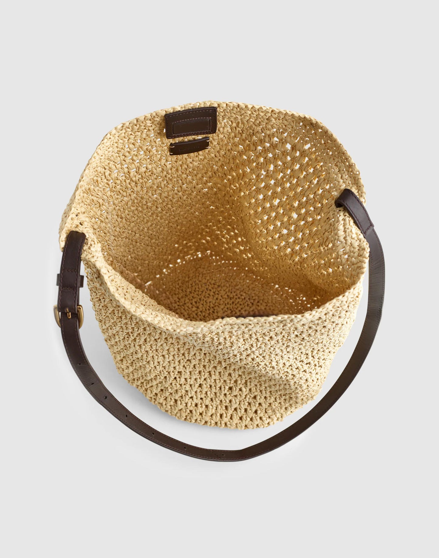 Madewell Handwoven Straw Bucket Bag Dark Carob Multi