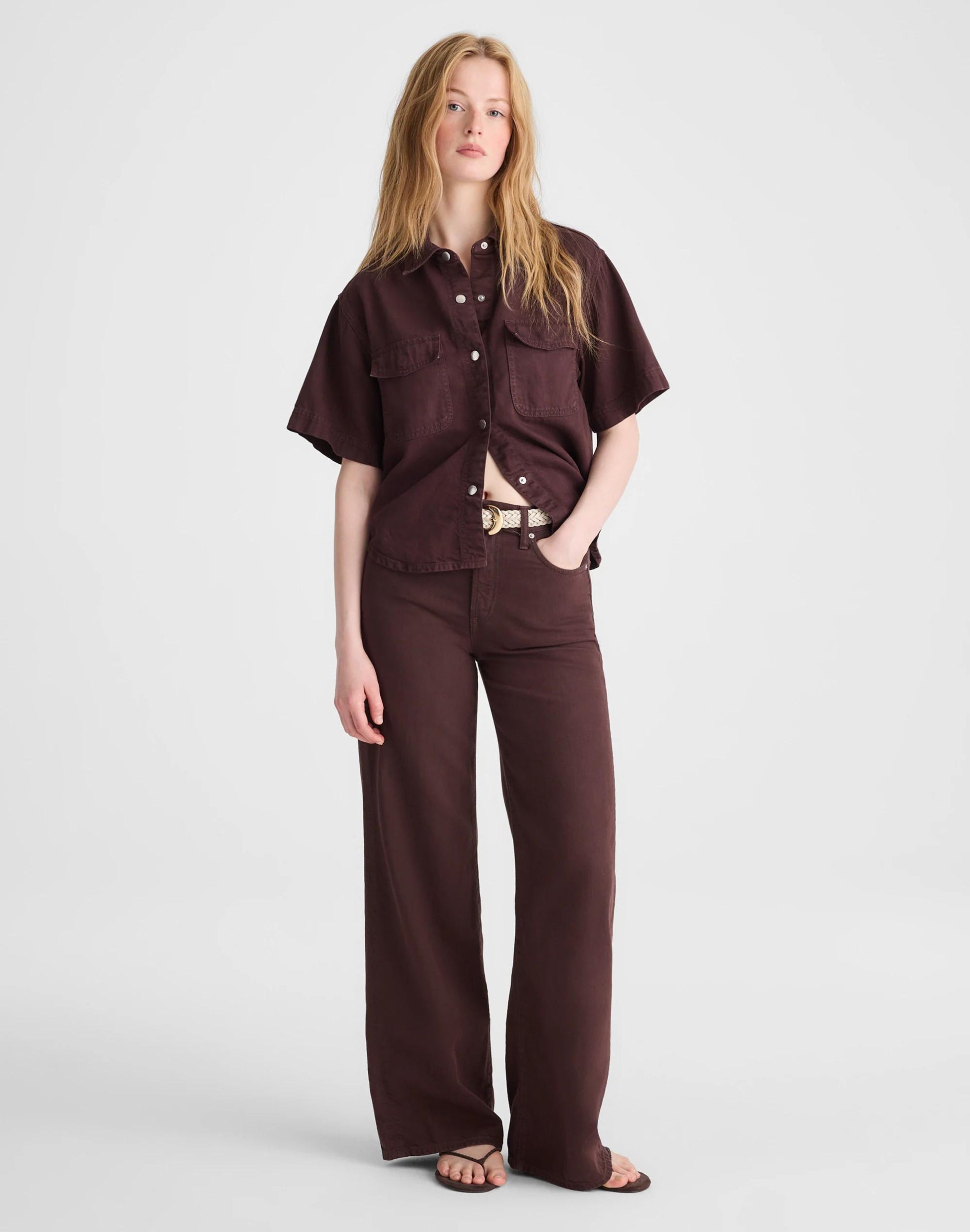 Madewell Airy Denim Utility-Pocket Shirt Burnt Cocoa