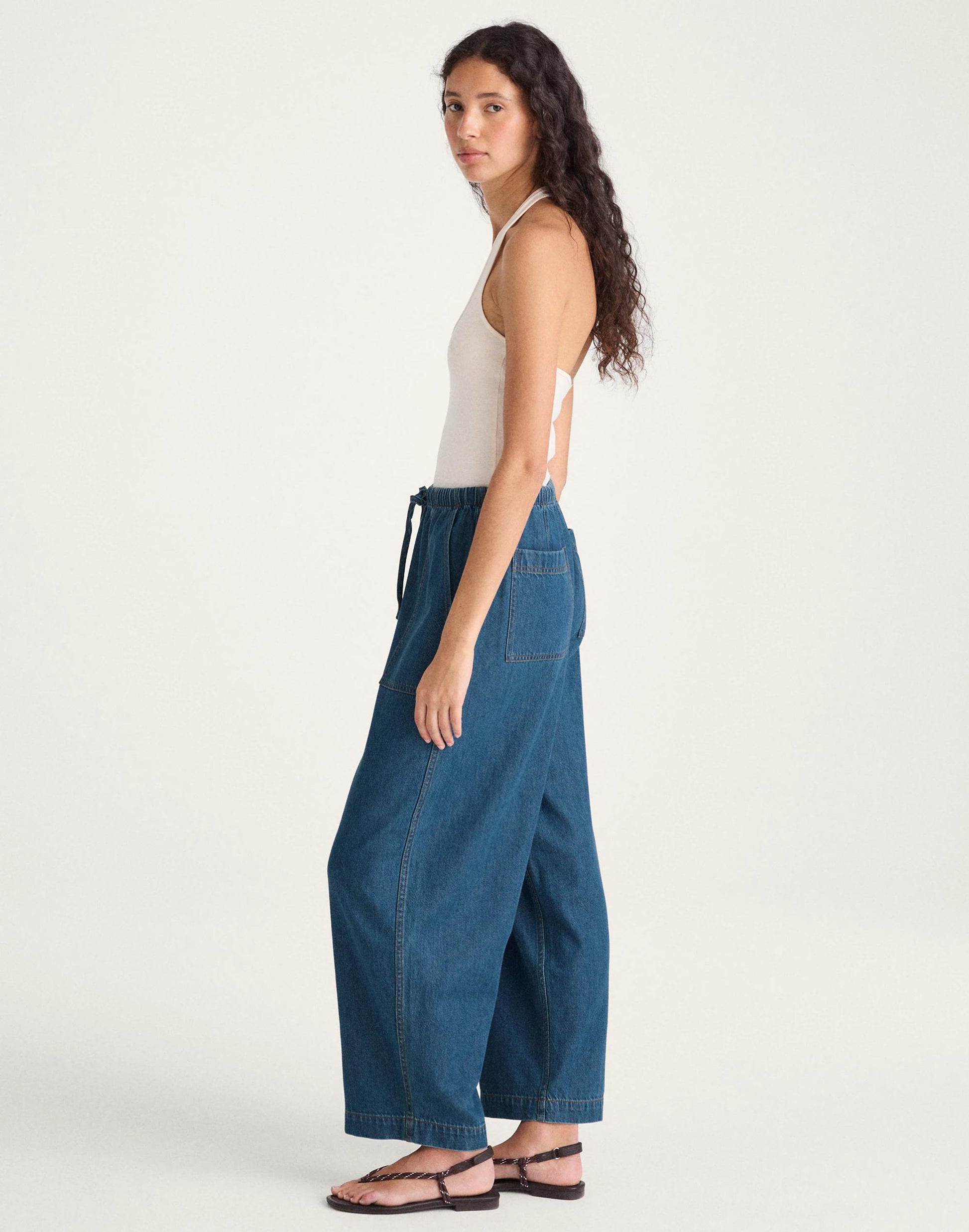 Madewell Pull-On Barrel-Leg Utility Pants in Airy Denim Marina Blue