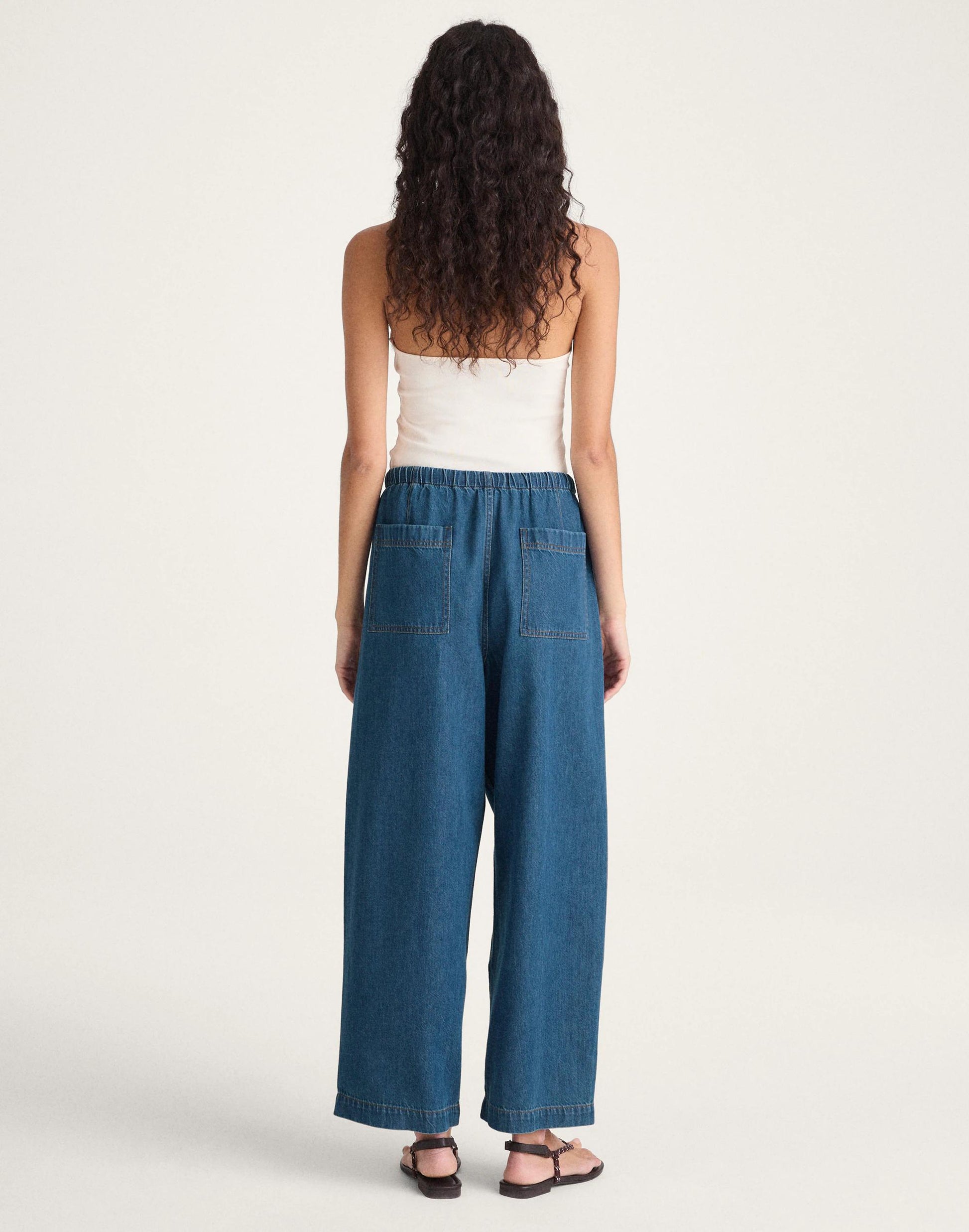 Madewell Pull-On Barrel-Leg Utility Pants in Airy Denim Marina Blue