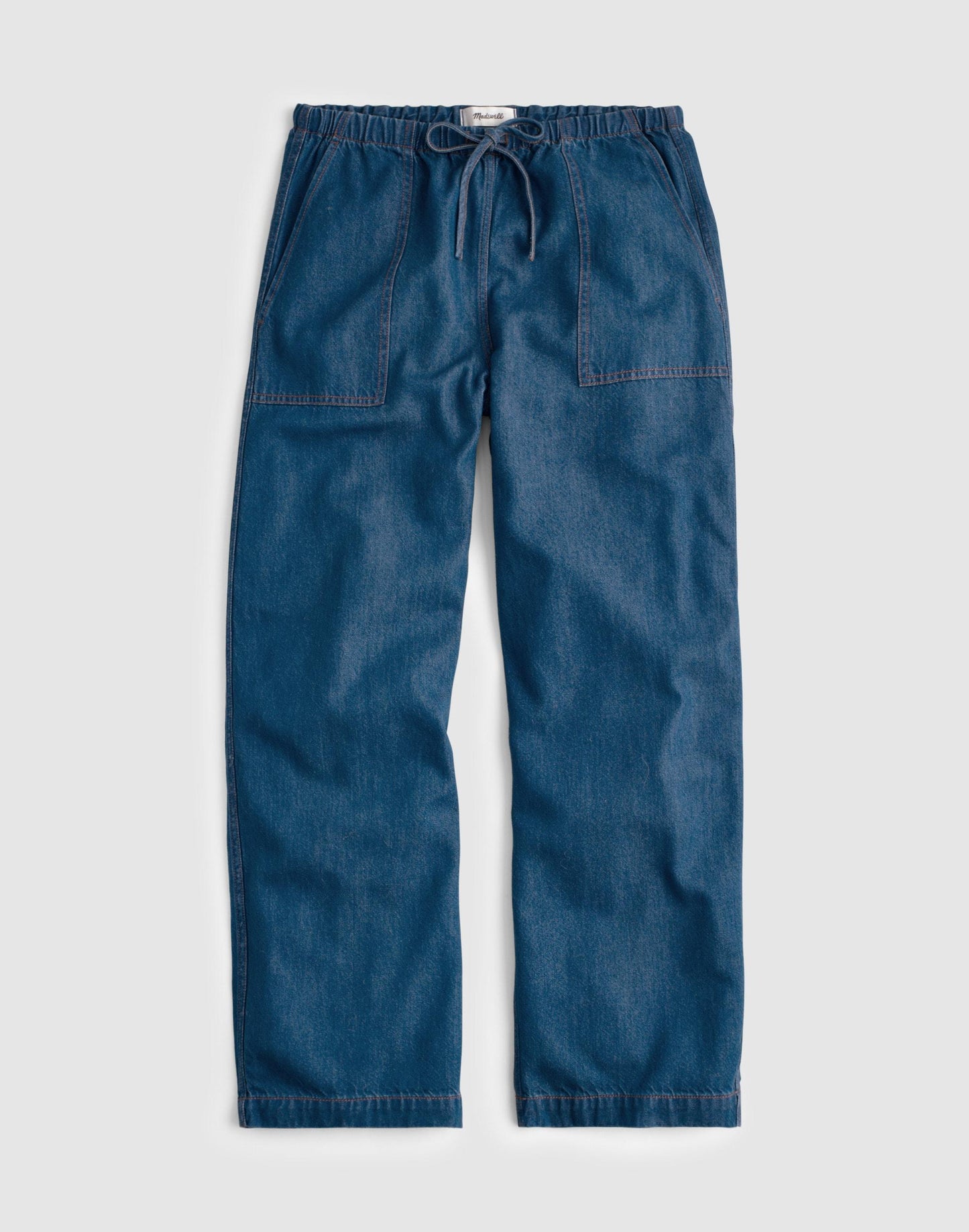 Madewell Pull-On Barrel-Leg Utility Pants in Airy Denim Marina Blue