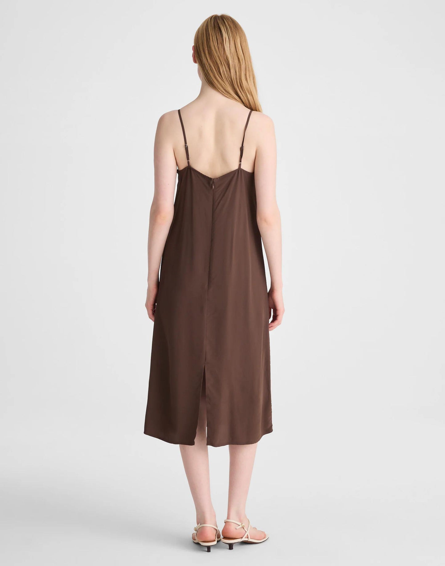 Madewell V-Neck Midi Slip Dress Dark Brown