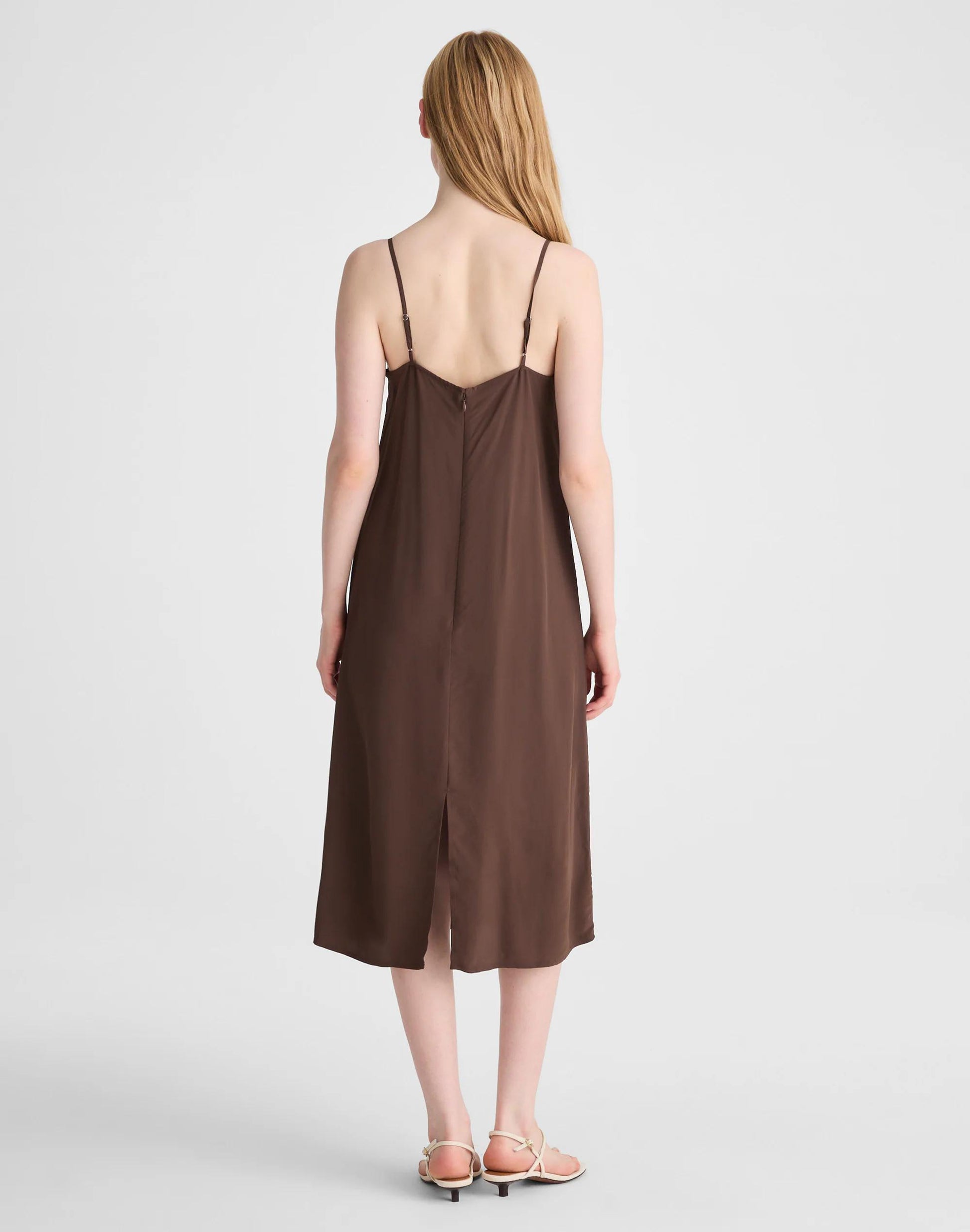 Madewell V-Neck Midi Slip Dress Dark Brown