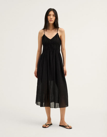 Madewell Ruched V-Neck Sleeveless Maxi Dress Jet Black
