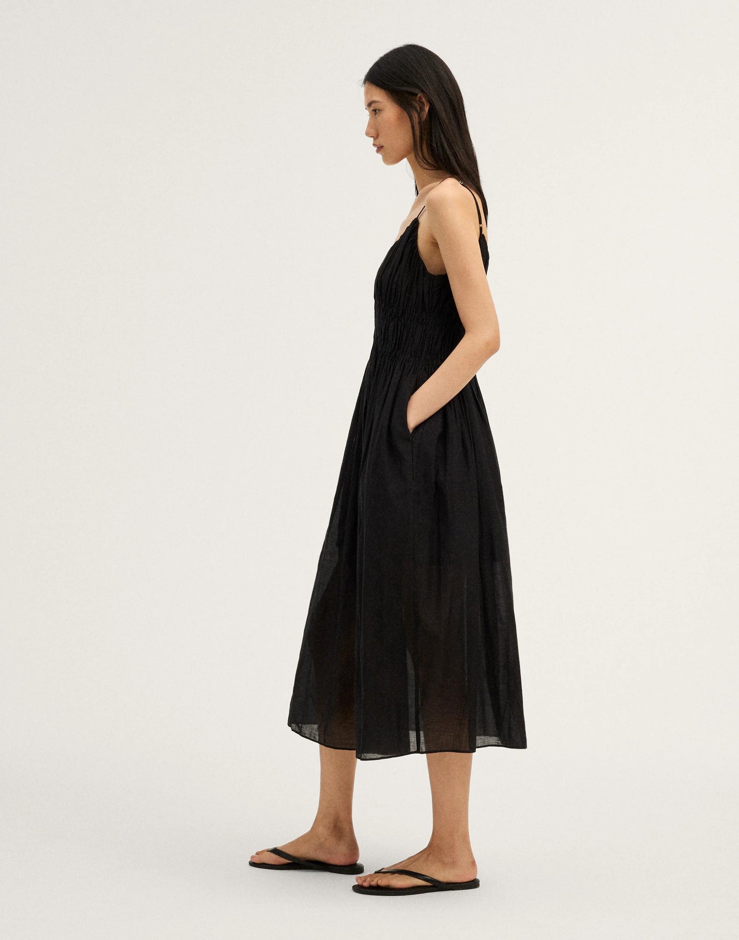 Madewell Ruched V-Neck Sleeveless Maxi Dress Jet Black