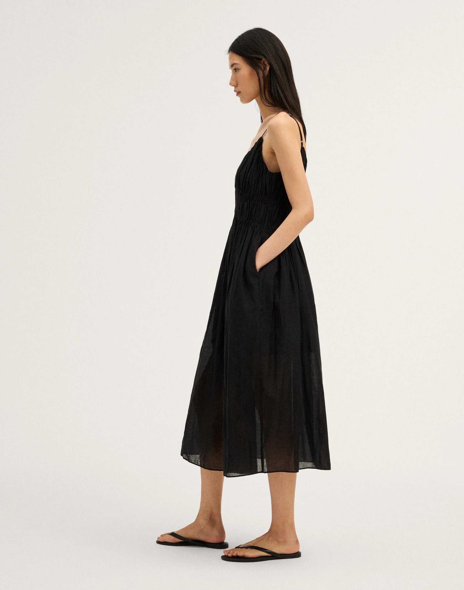 Madewell Ruched V-Neck Sleeveless Maxi Dress Jet Black