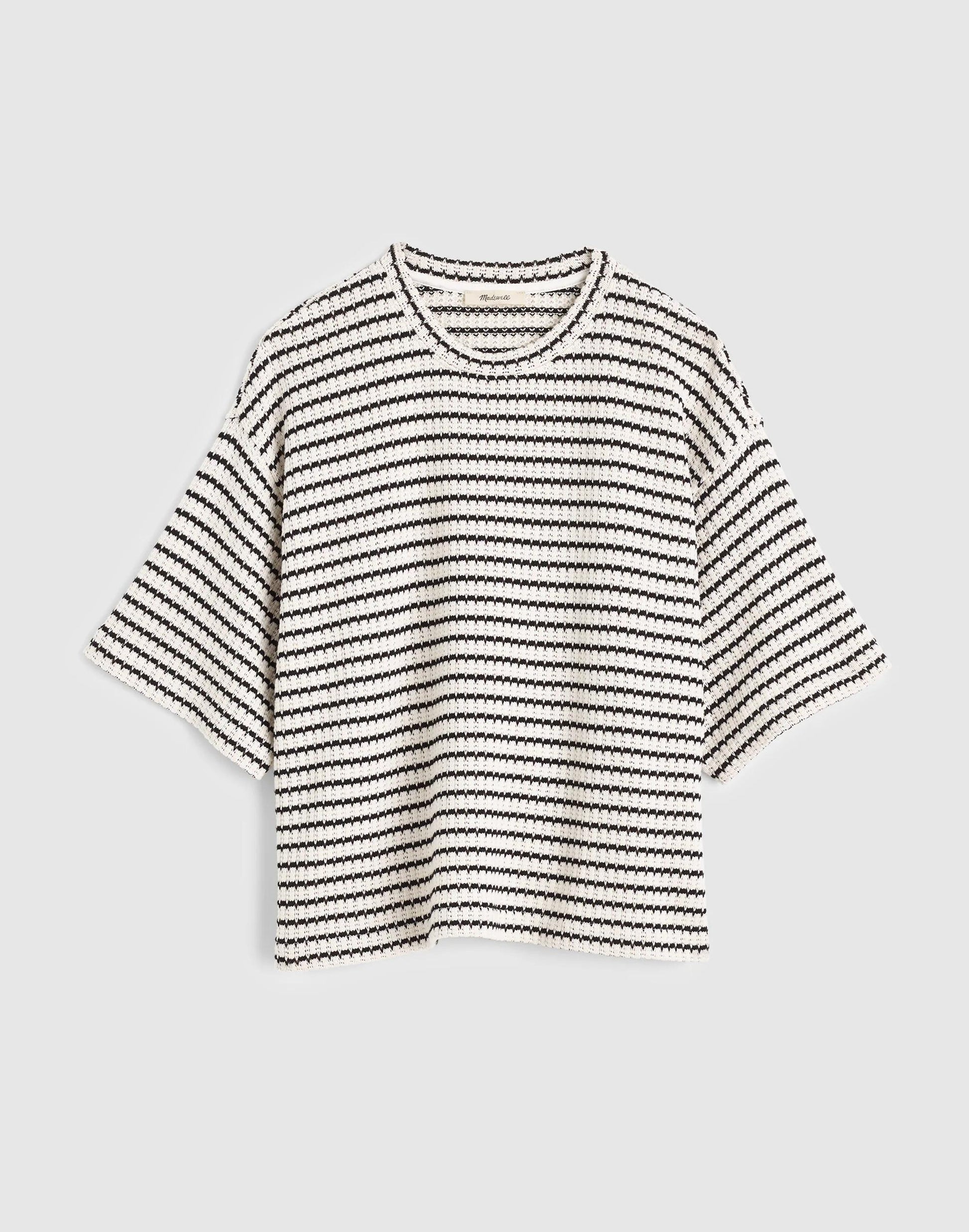 Madewell The Boxy Crop Tee in Allday Jersey Ivory And Black Tuck Stitch