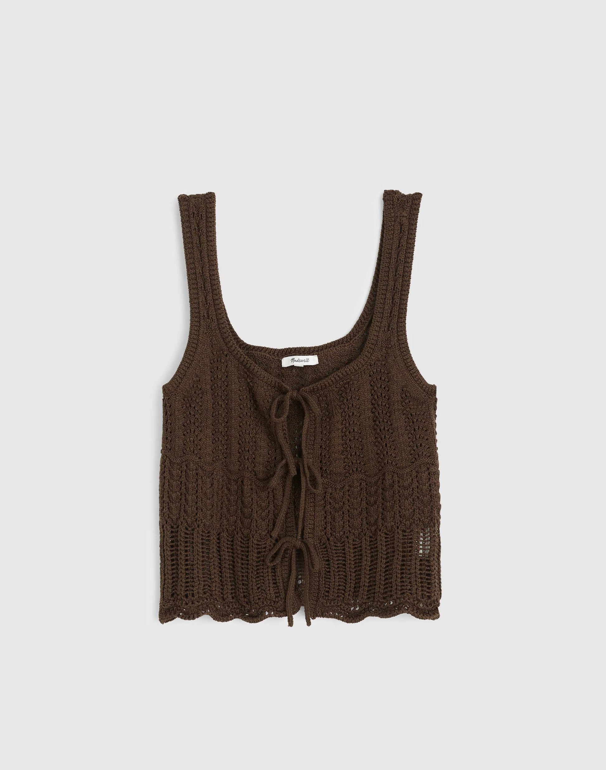 Madewell Pointelle-Stitch Tie-Front Sweater Tank in 100% Cotton Dark Brown