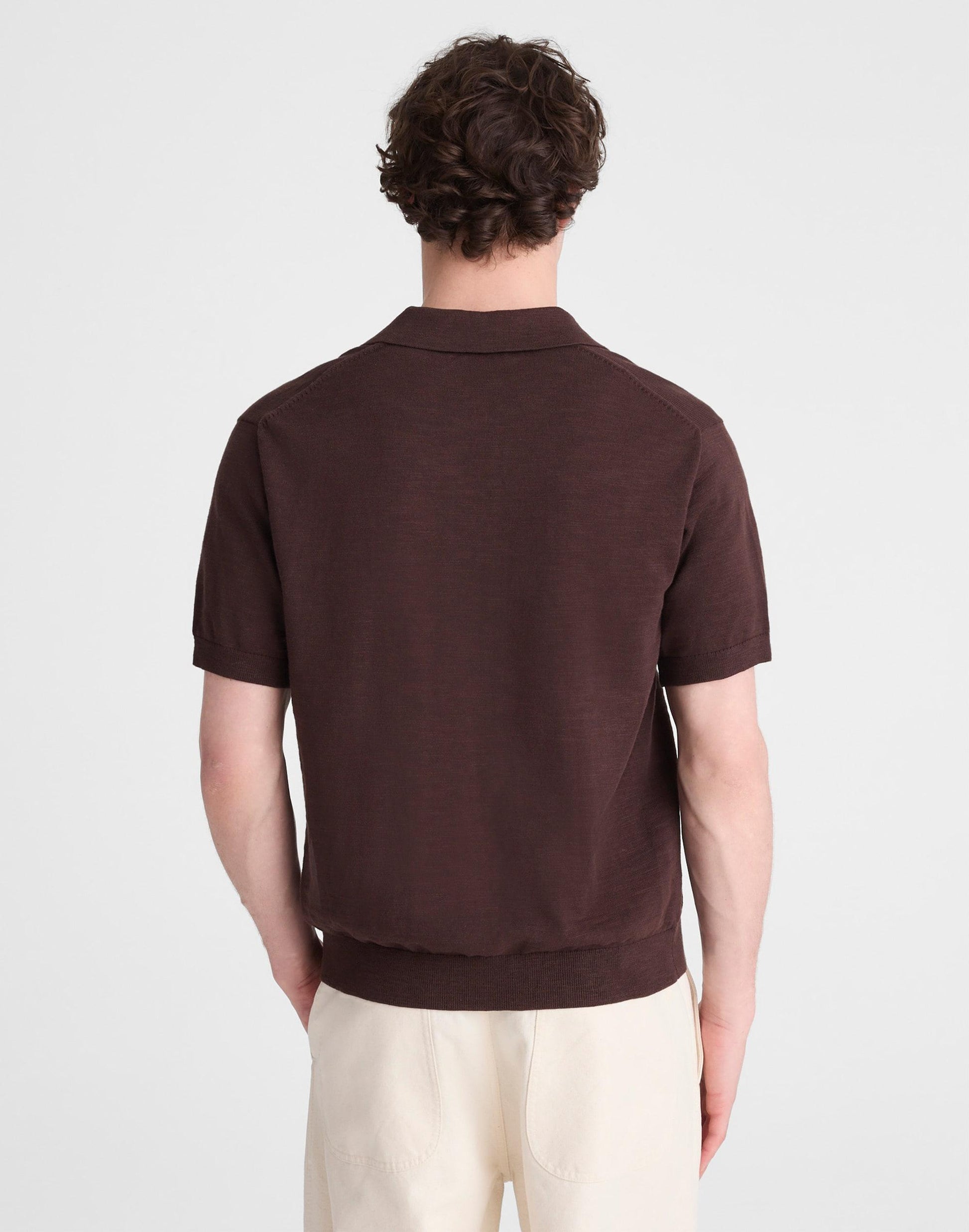 Madewell Johnny-Collar Sweater Polo in Slub Knit Cotton Coffee Bean