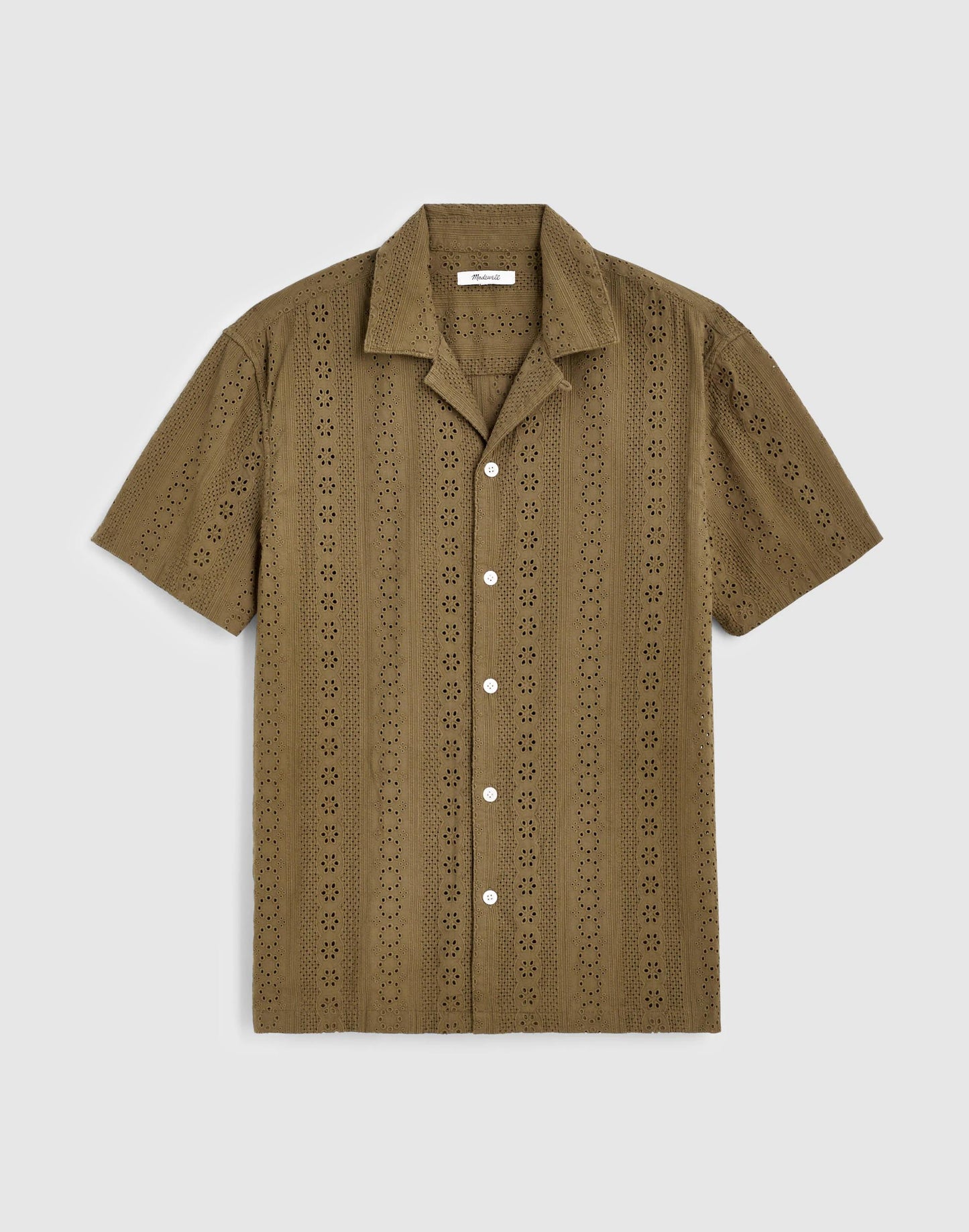 Madewell Camp-Collar Short-Sleeve Shirt in Embroidered Cotton Chateau Olive