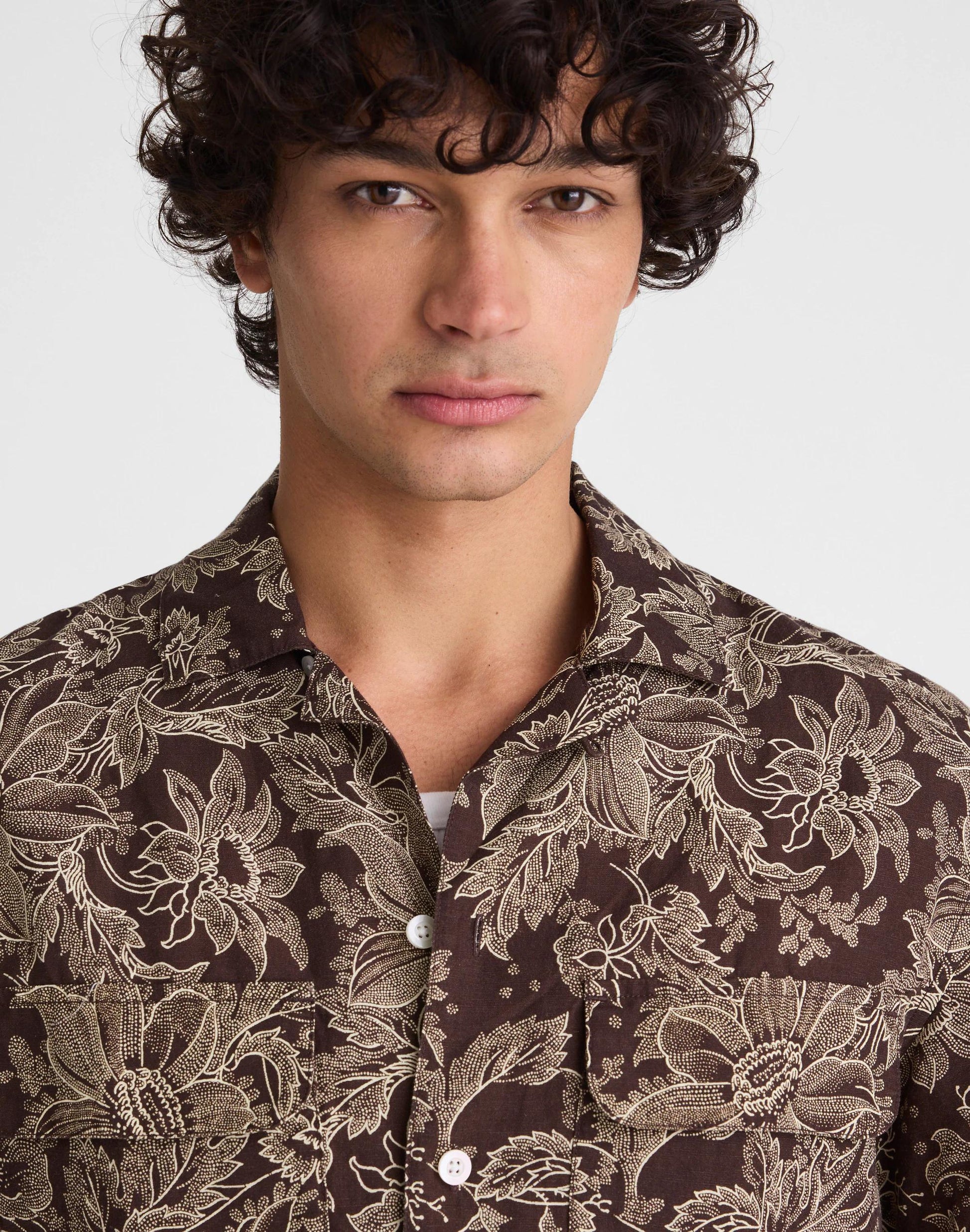 Madewell Short-Sleeve Camp Shirt in Archive Linen Blend Floral Stippled Toile Print