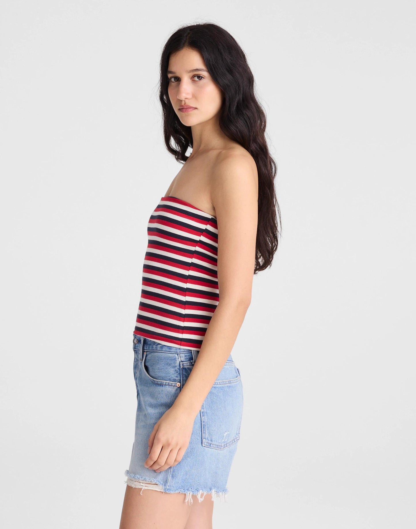 Madewell Knit Tube Top Varisty Red Tricolor Stripe