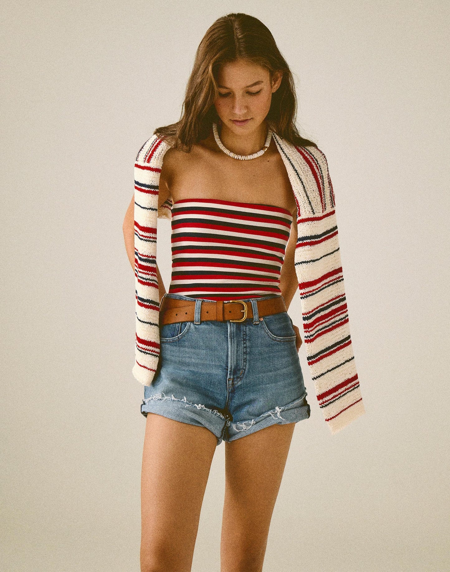 Madewell Knit Tube Top Varisty Red Tricolor Stripe