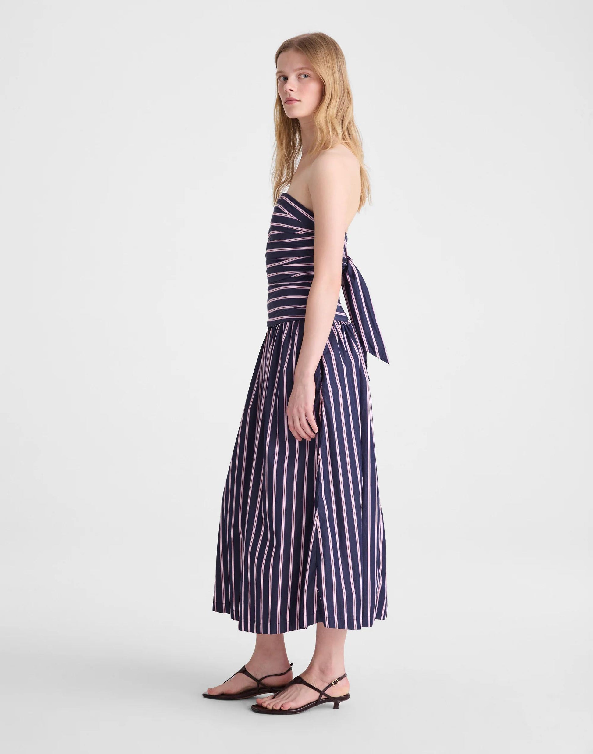 Madewell Strapless Ruched Midi Dress in Poplin Classic Indigo