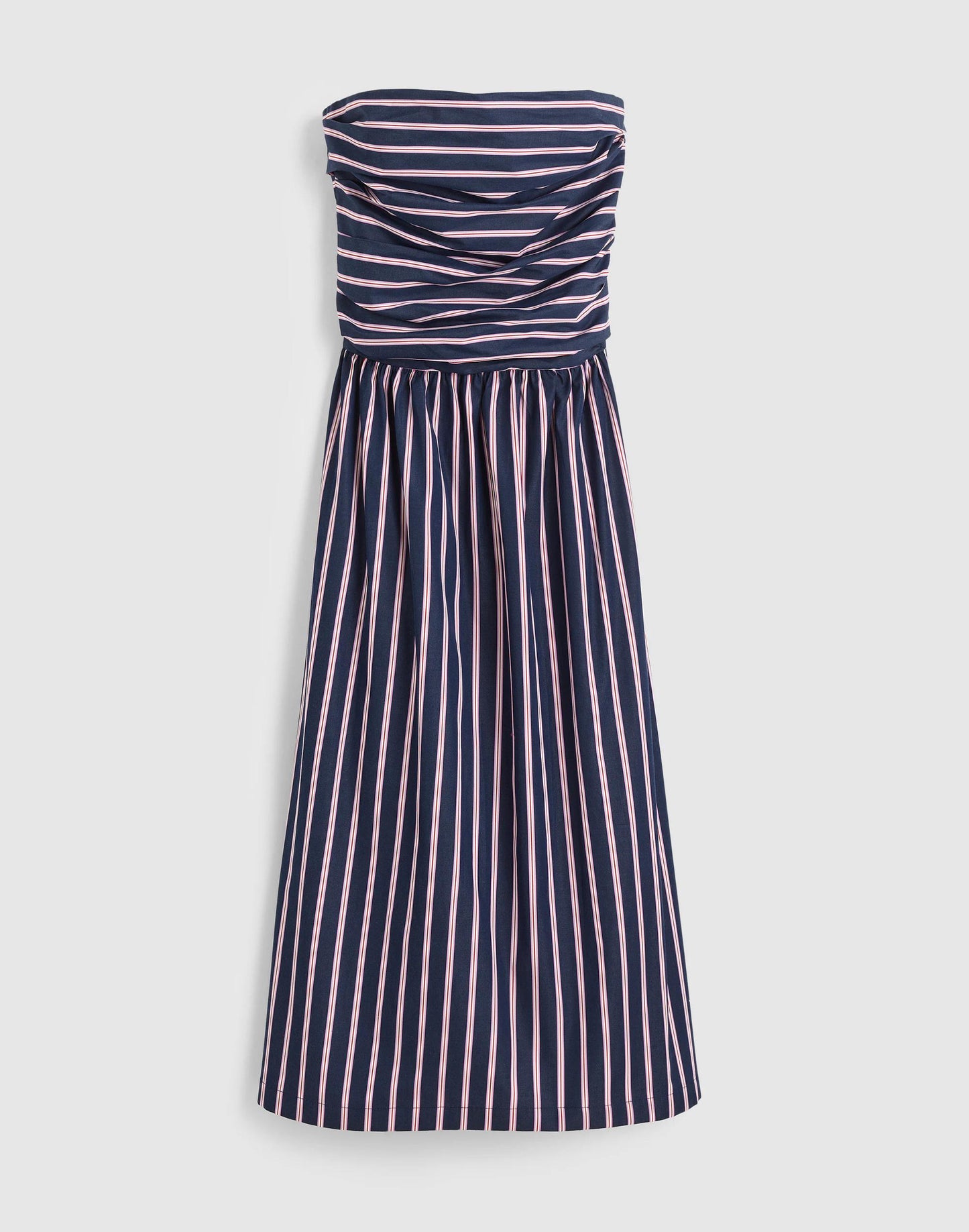 Madewell Strapless Ruched Midi Dress in Poplin Classic Indigo