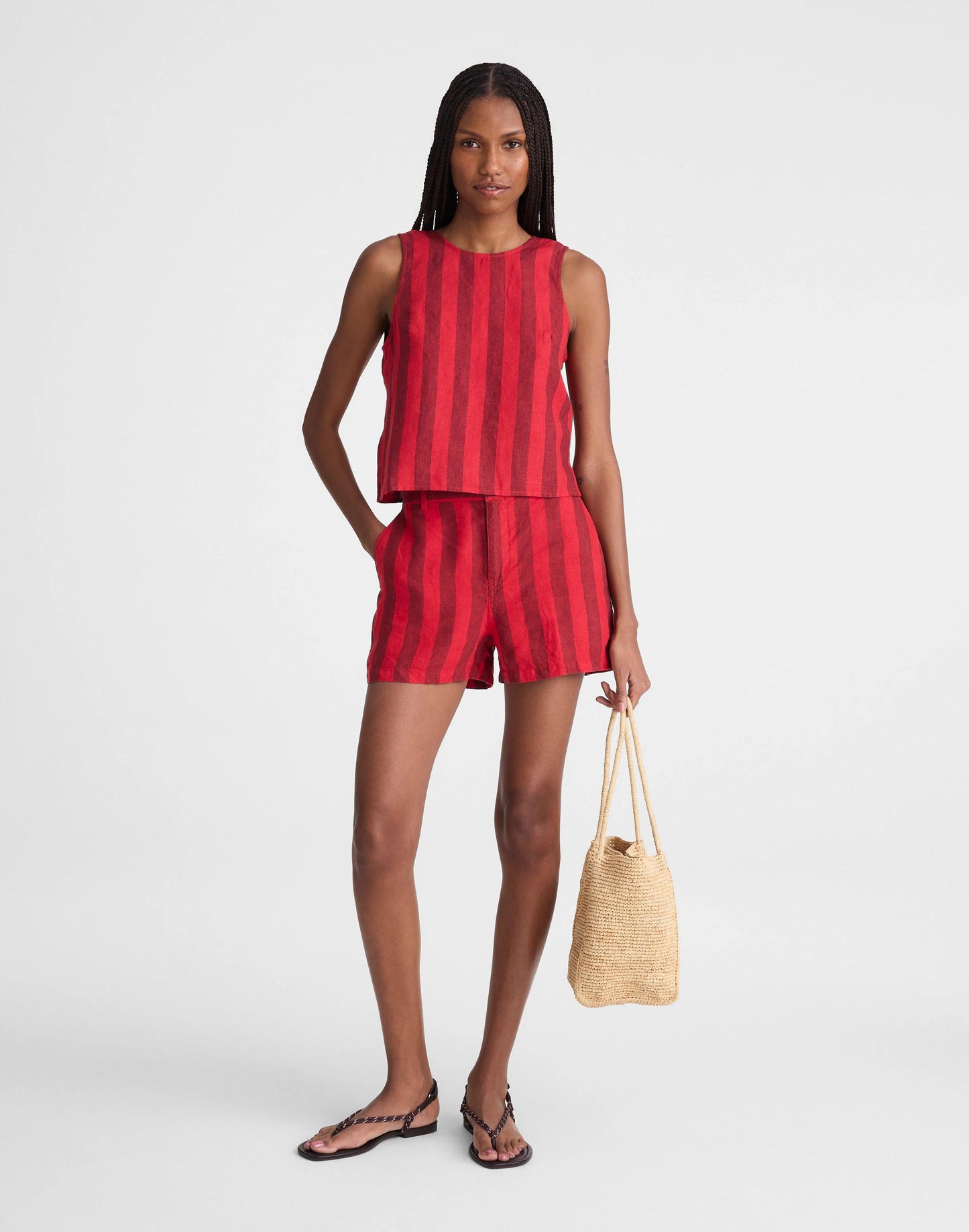 Madewell The Zoe Short in 100% Linen Enamel Red