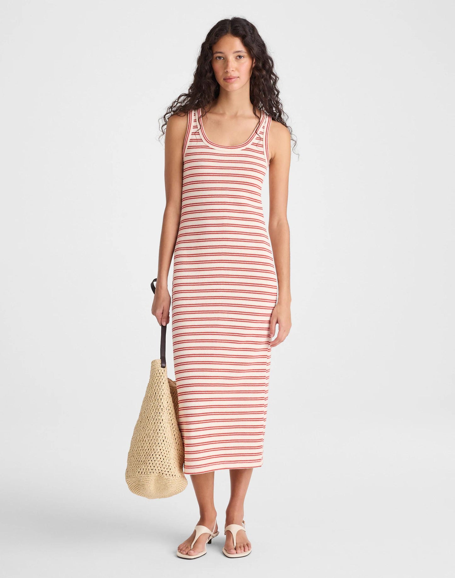 Madewell Scoopneck Tank Maxi Dress Red Stripe Jacquard
