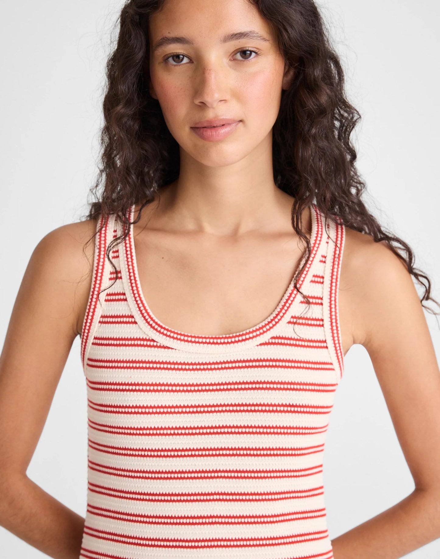 Madewell Scoopneck Tank Maxi Dress Red Stripe Jacquard