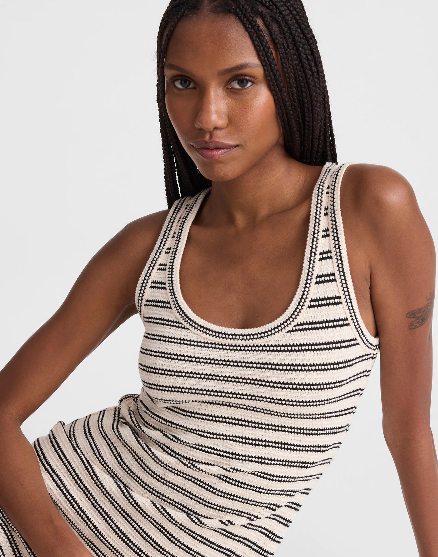 Madewell Scoopneck Tank Maxi Dress Black Stripe Jacquard