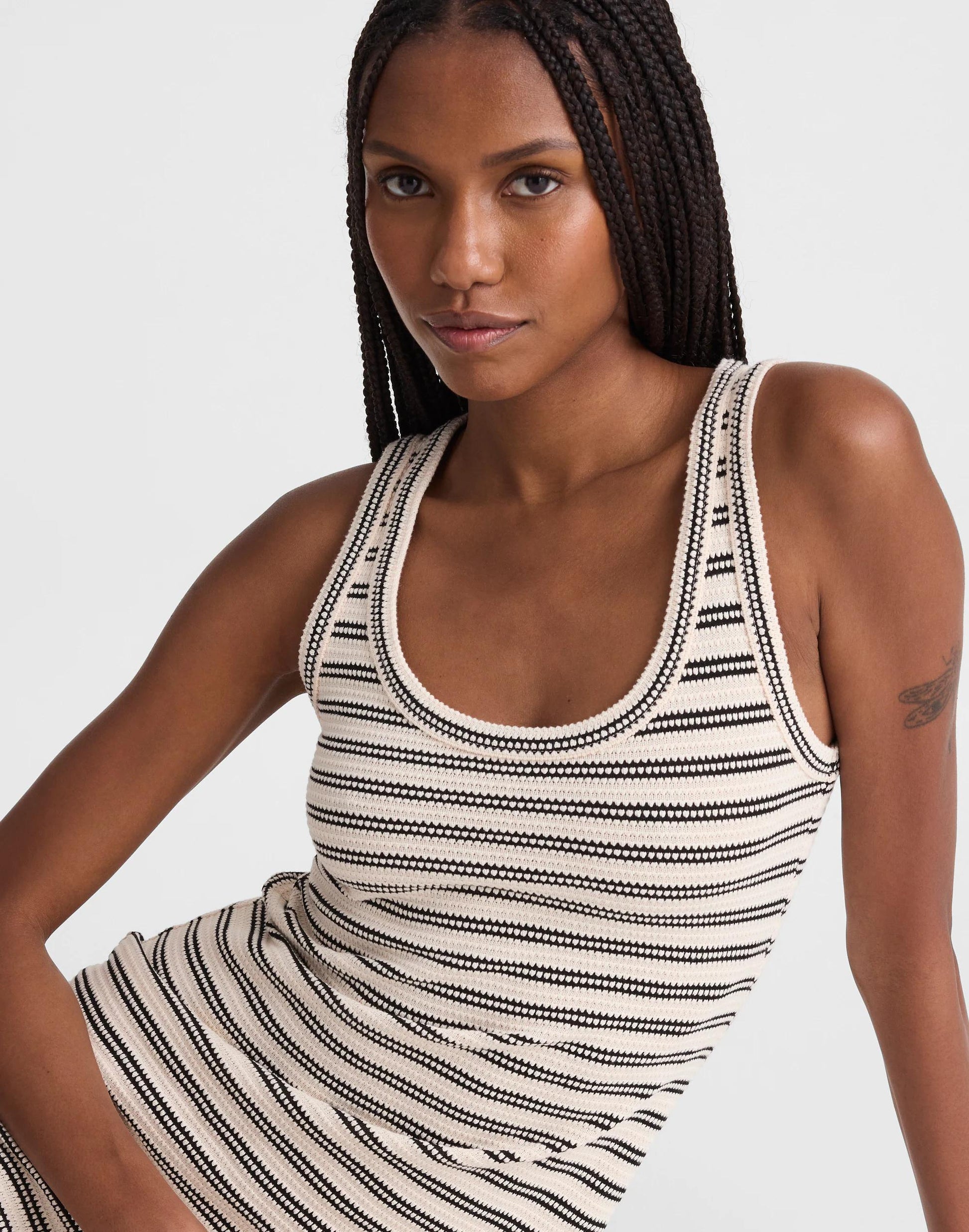Madewell Scoopneck Tank Maxi Dress Black Stripe Jacquard