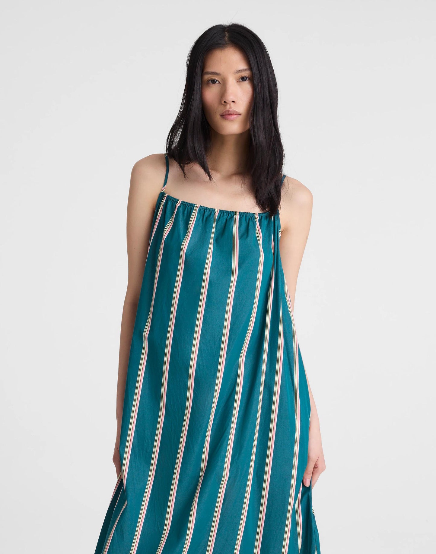 Madewell Madewell x Shopbop Gathered A-Line Midi Dress Deep Lagoon Stripe