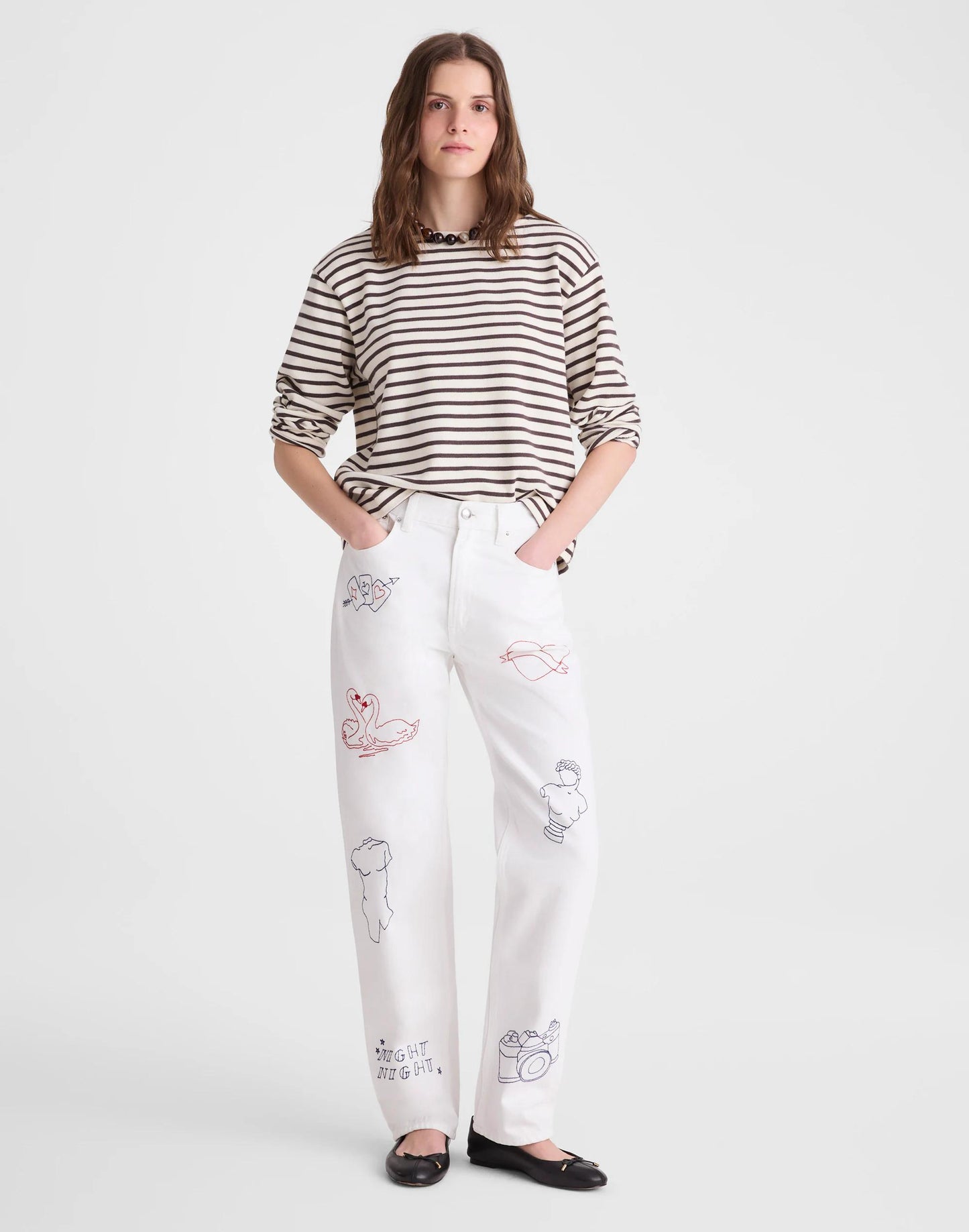 Madewell Embroidered Slim Boyfriend Jean Tile White