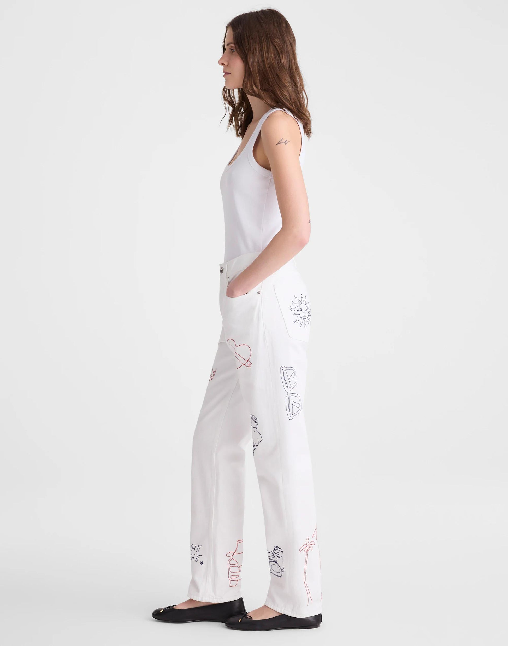 Madewell Embroidered Slim Boyfriend Jean Tile White