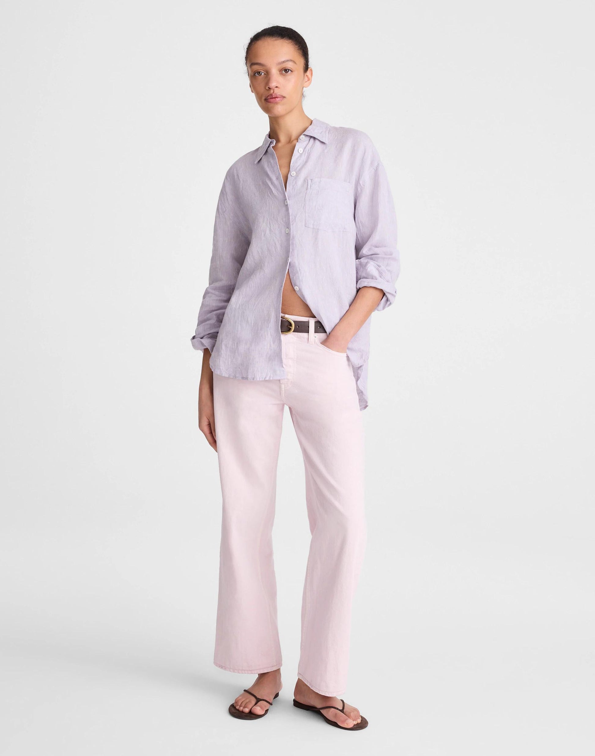 Madewell The Easy Shirt in 100% Linen Lilac Chambray