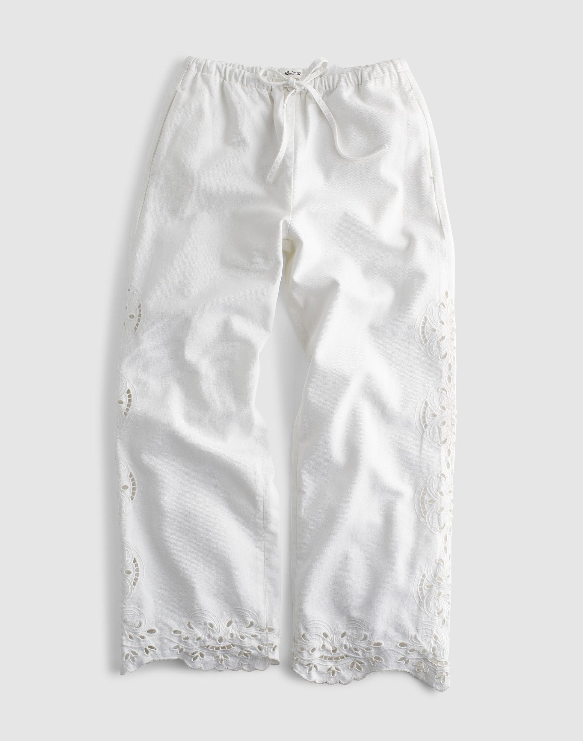 Madewell Embroidered Denim Pull-On Pants Tile White