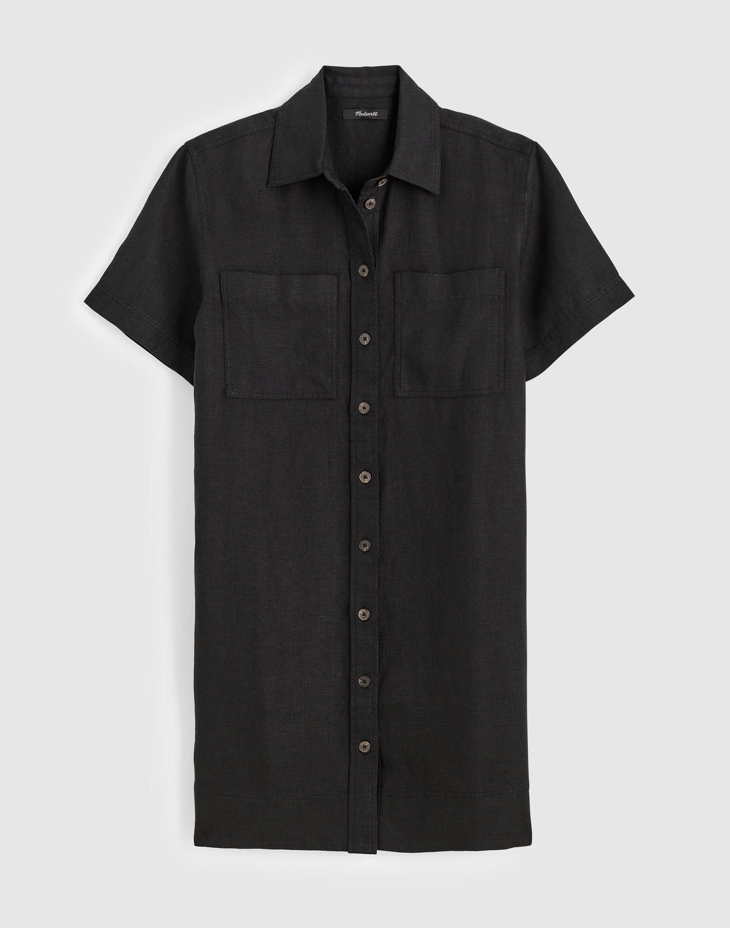 Madewell Relaxed Mini Shirtdress in 100% Linen Jet Black
