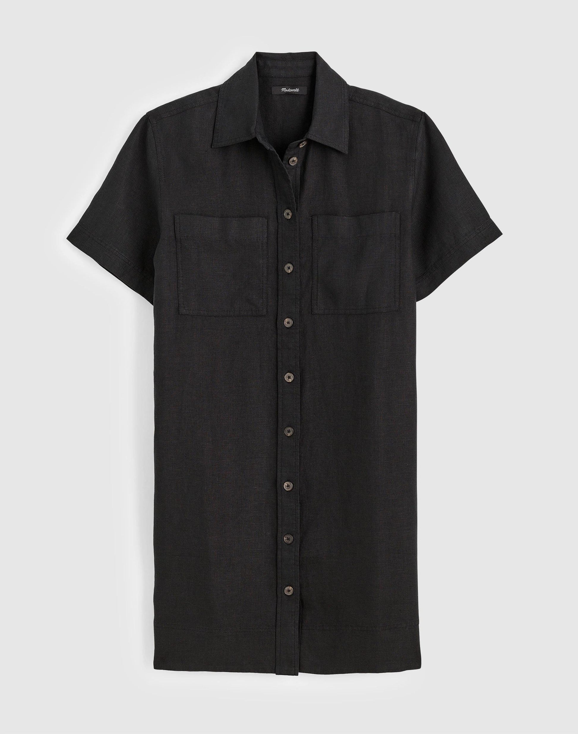 Madewell Relaxed Mini Shirtdress in 100% Linen Jet Black