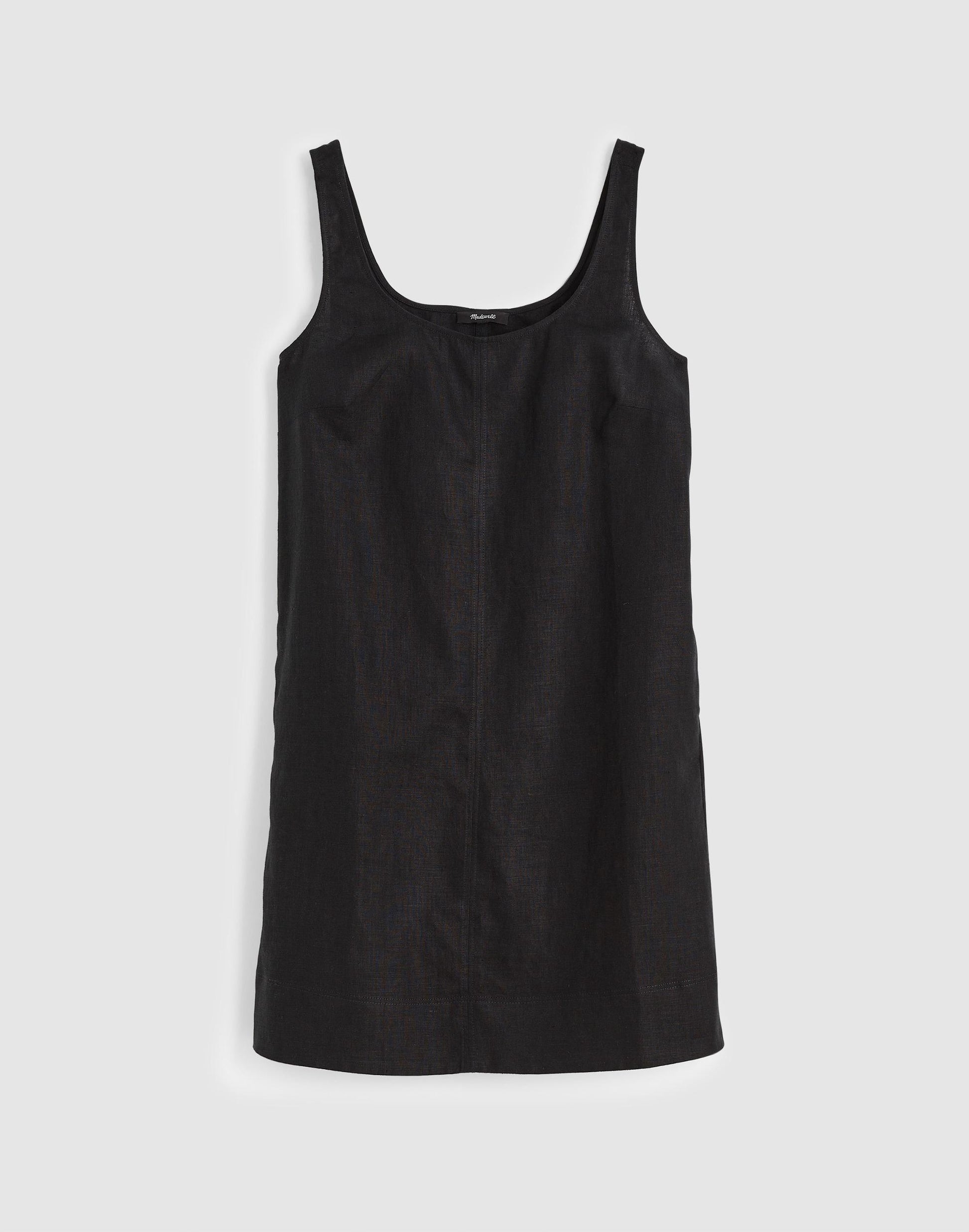 Madewell Scoopneck Mini Shift Dress in 100% Linen Jet Black