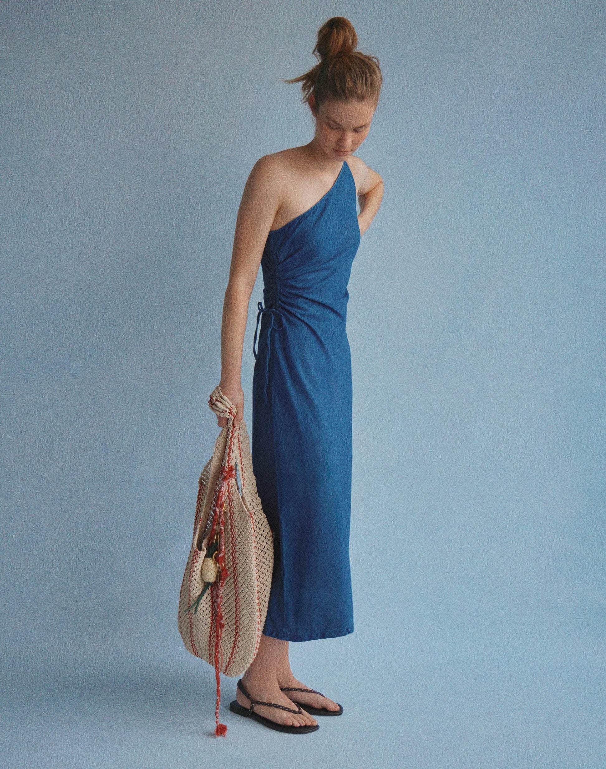 Madewell Denim One-Shoulder Maxi Dress Marina Blue